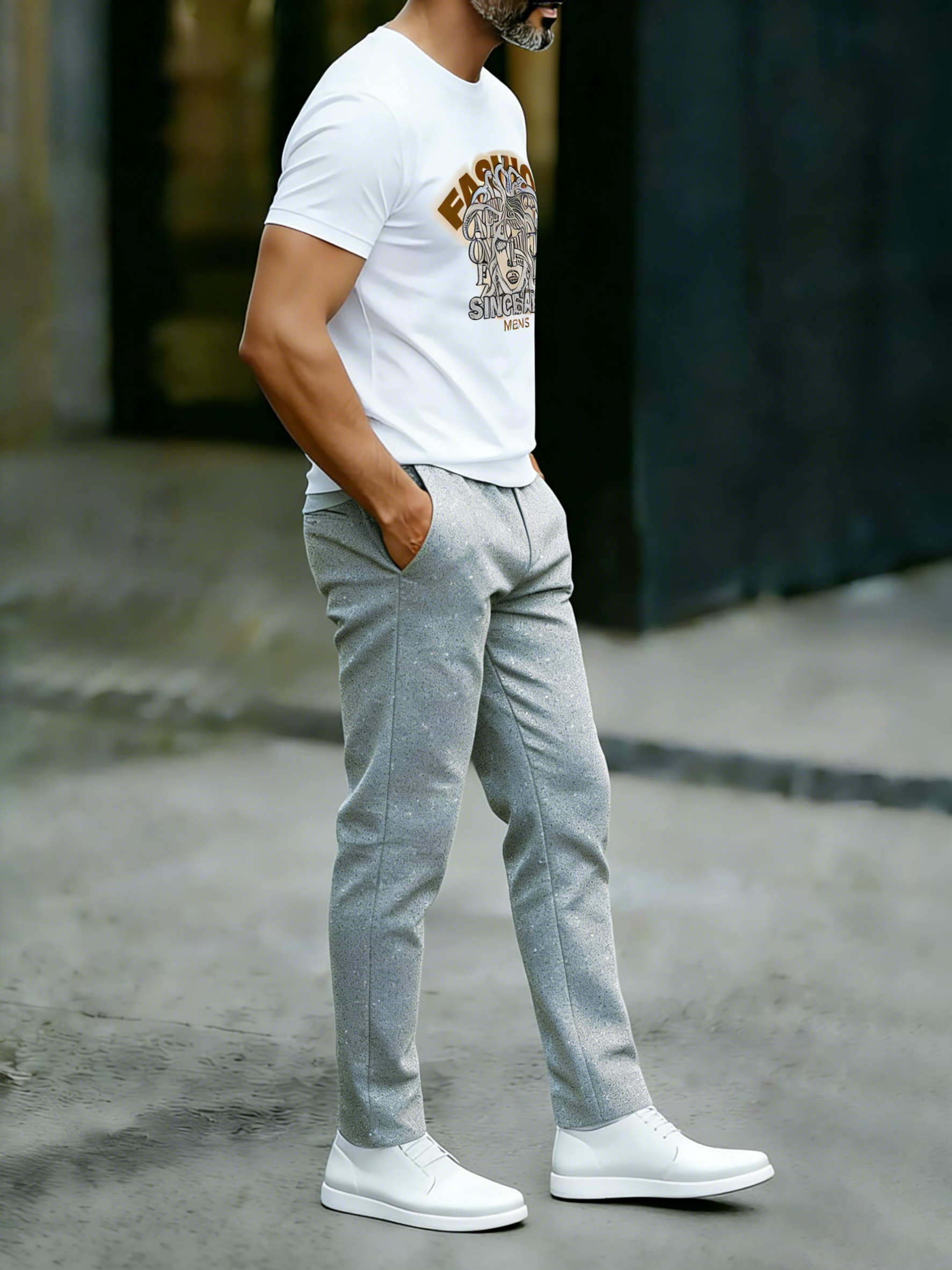 Crew Neck Tee & Long Pants Set High Street Fashion Luxury Brand Print Casual Tracksuit Plus Size