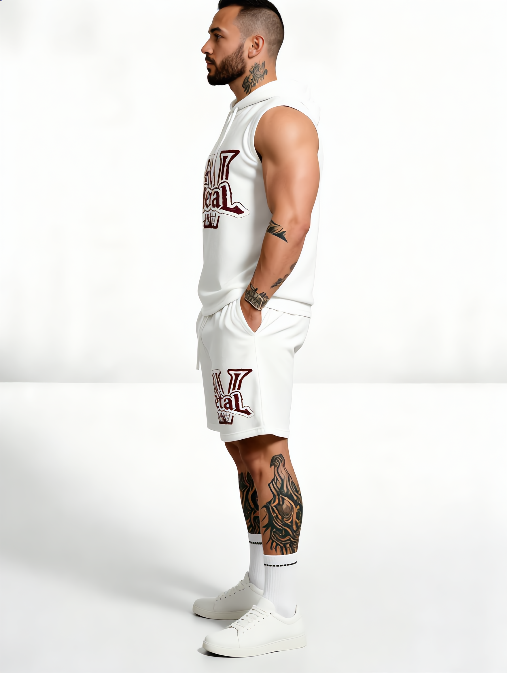 Sleeveless Hoodie & Shorts Set Luxury Brand Inspired Print Breathable Lightweight 2-Piece Outfit S-5XL