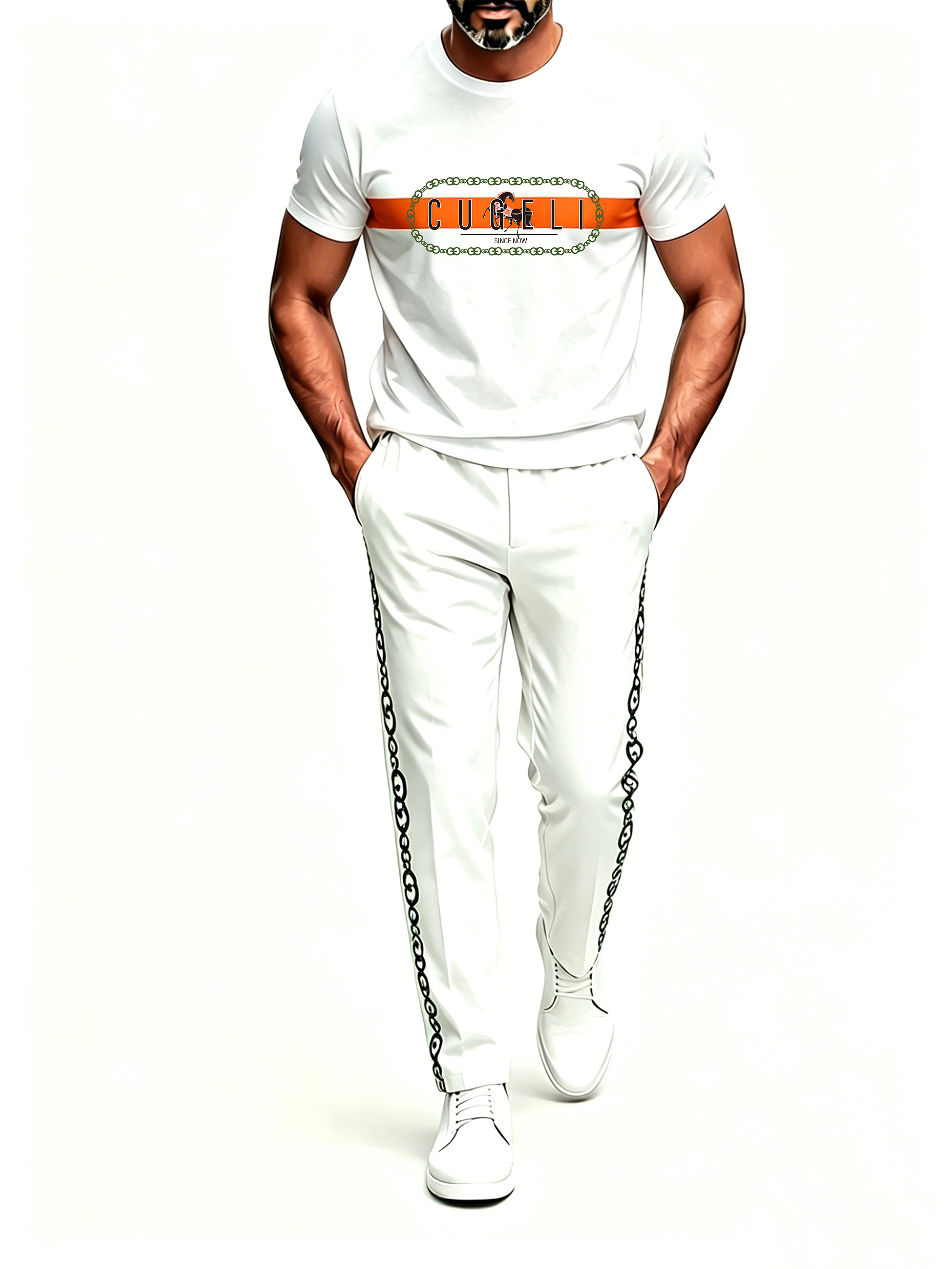 Short Sleeve T-Shirt & Pants Set Luxury Inspired Print Breathable Lightweight 2-Piece Outfit S-5XL