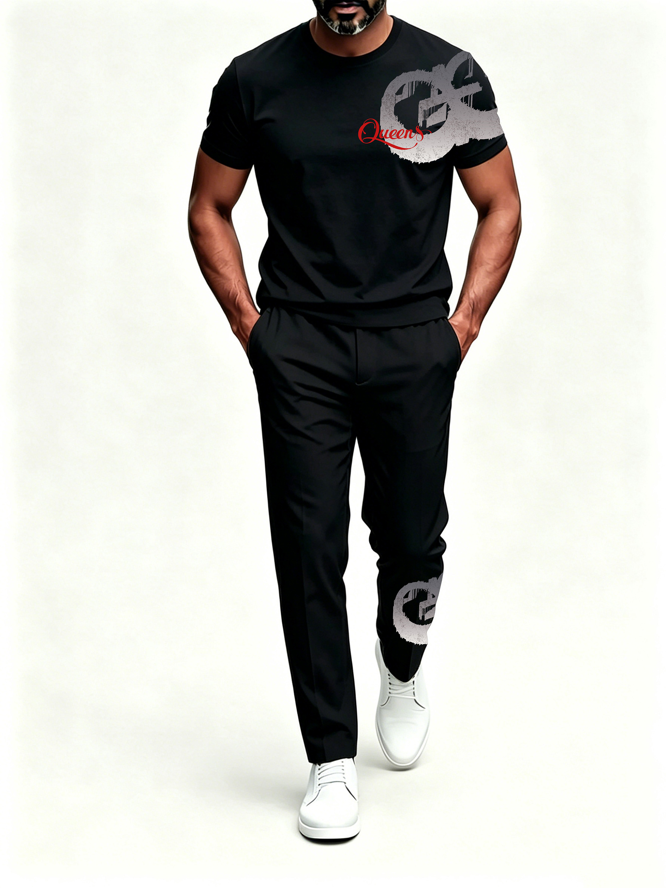 Short Sleeve T-Shirt & Pants Set Luxury Inspired Print Breathable Lightweight 2-Piece Outfit S-5XL