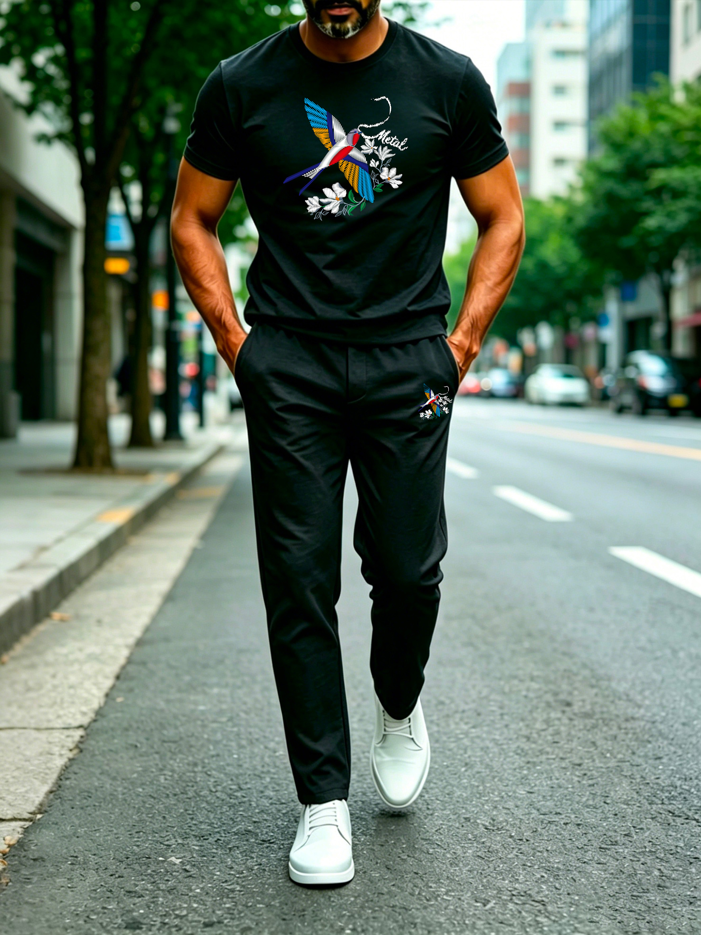 Short Sleeve T-Shirt & Pants Set Luxury Inspired Print Breathable Lightweight 2-Piece Outfit S-5XL