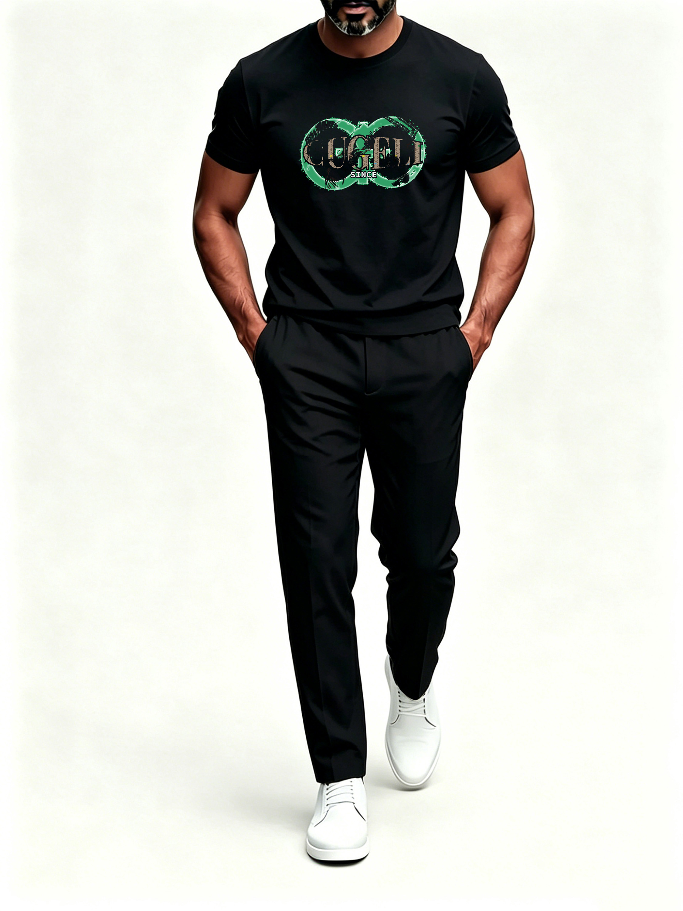 Short Sleeve T-Shirt & Pants Set Luxury Inspired Print Breathable Lightweight 2-Piece Outfit S-5XL