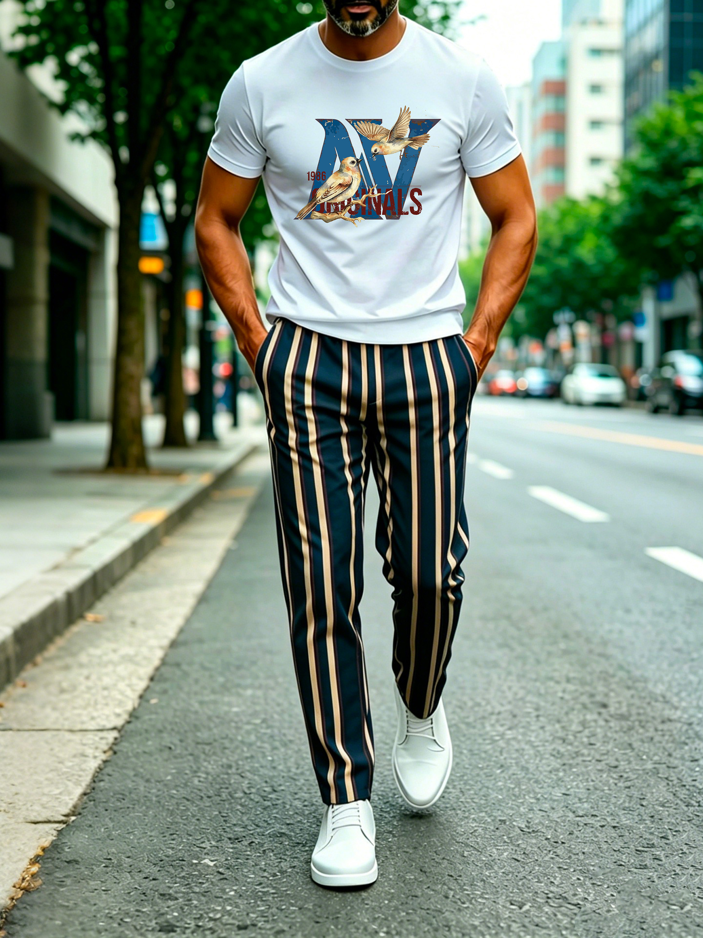 Short Sleeve T-Shirt & Pants Set Luxury Inspired Print Breathable Lightweight 2-Piece Outfit S-5XL