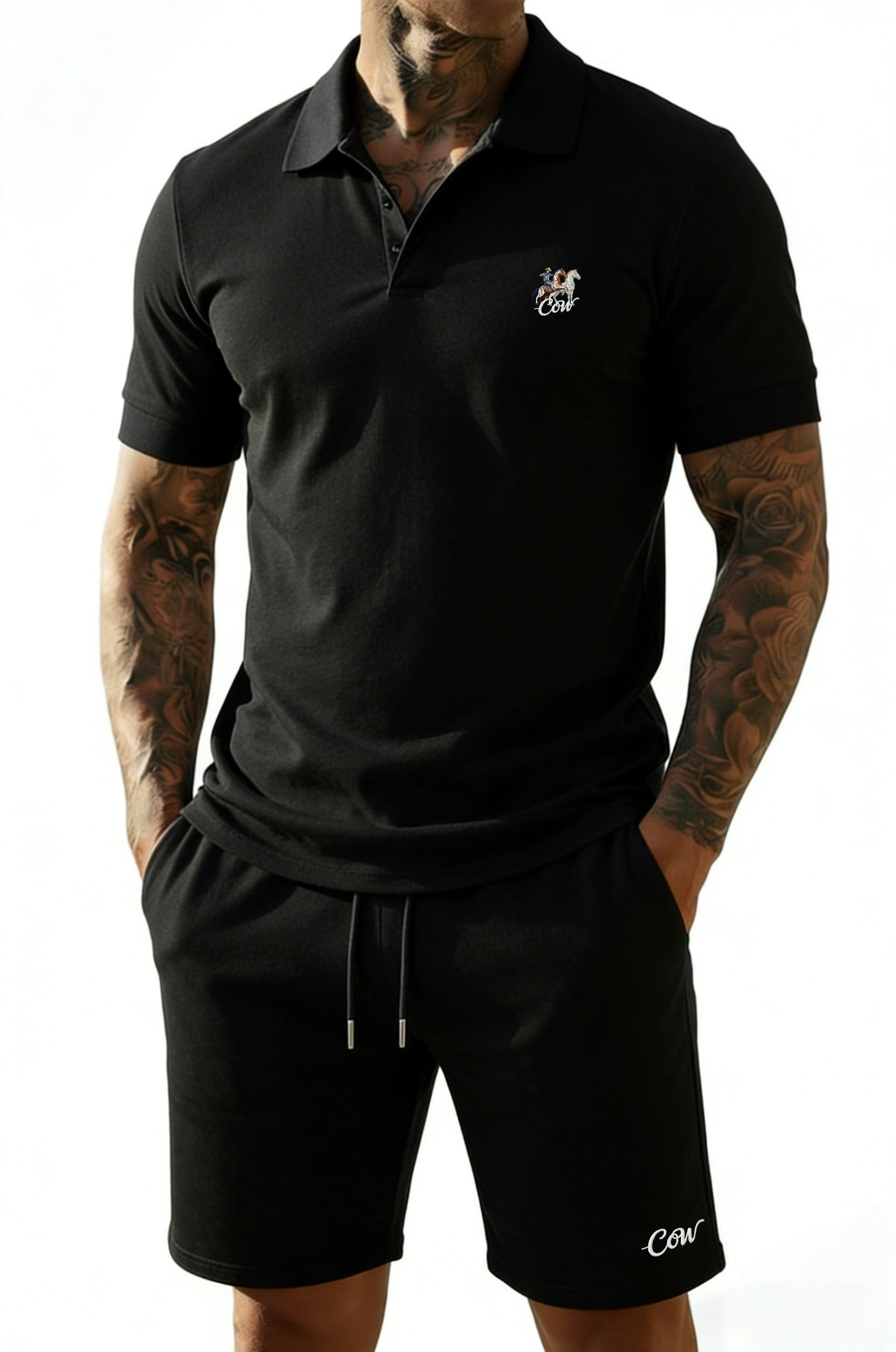Collared Polo Shirt & Shorts Set — Luxury Brand-Inspired Printed Casual Sportswear, Plus Sizes S–5XL