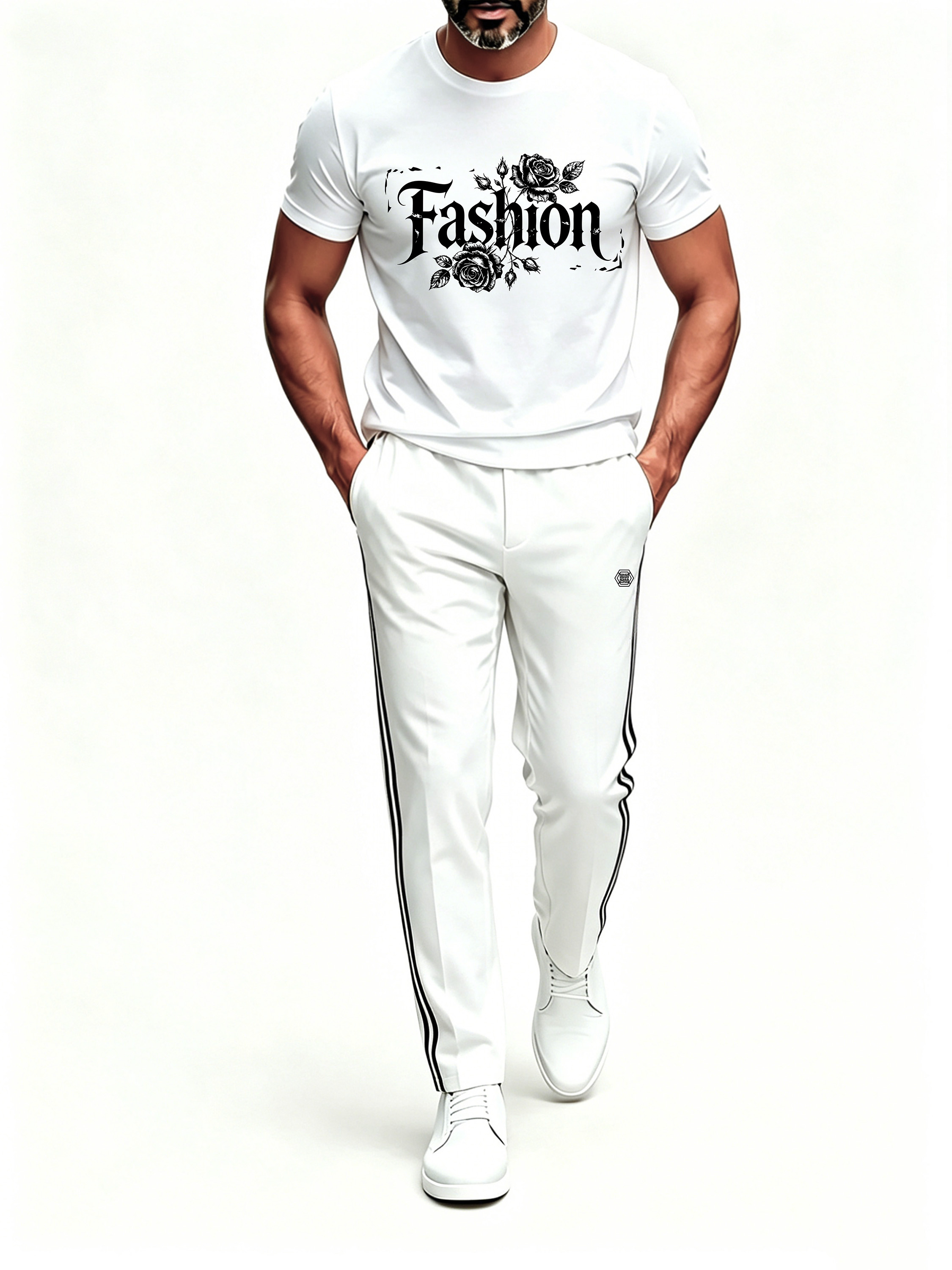 Short Sleeve T-Shirt & Pants Set Luxury Inspired Print Breathable Lightweight 2-Piece Outfit S-5XL
