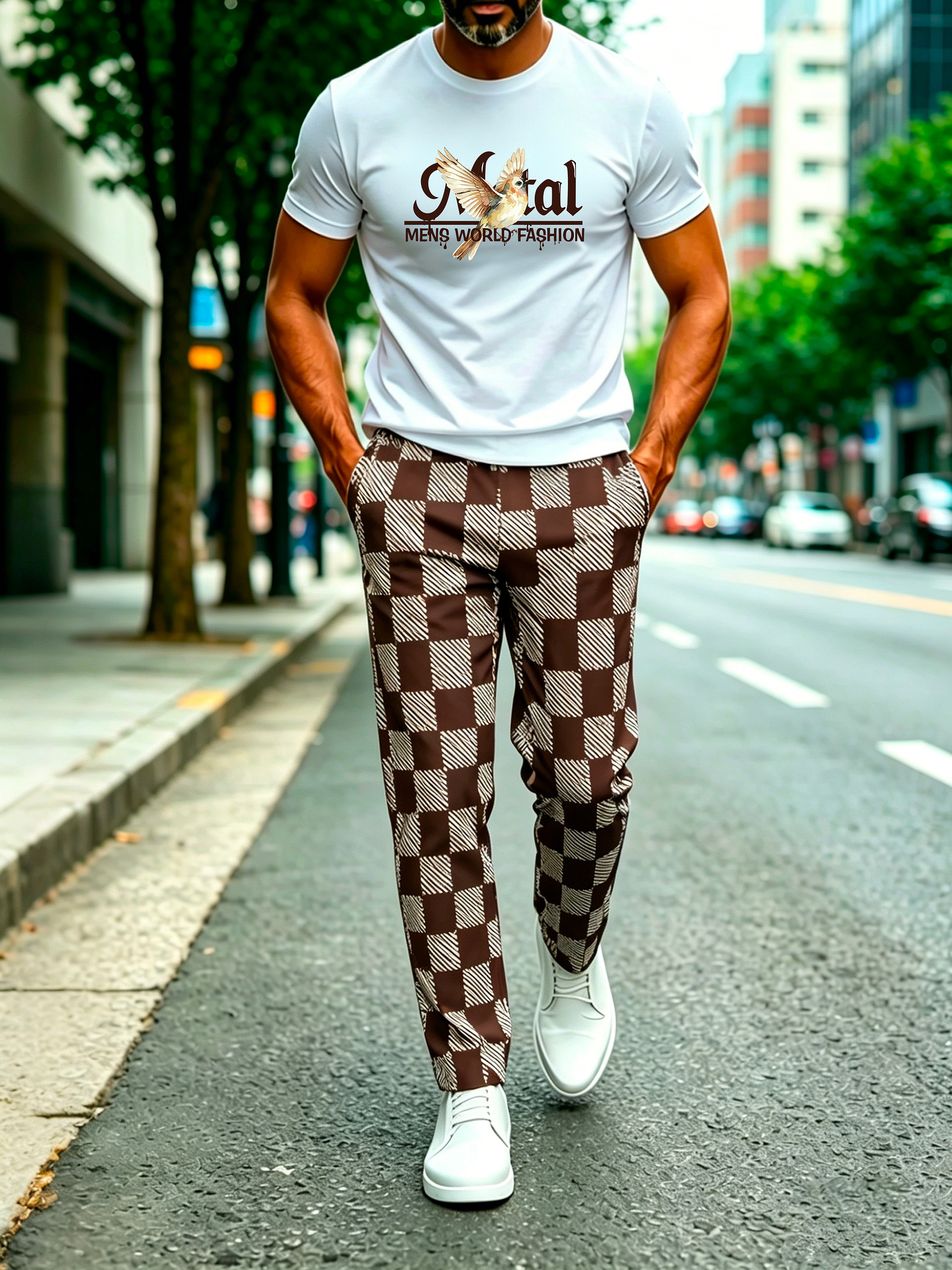 Short Sleeve T-Shirt & Pants Set Luxury Inspired Print Breathable Lightweight 2-Piece Outfit S-5XL