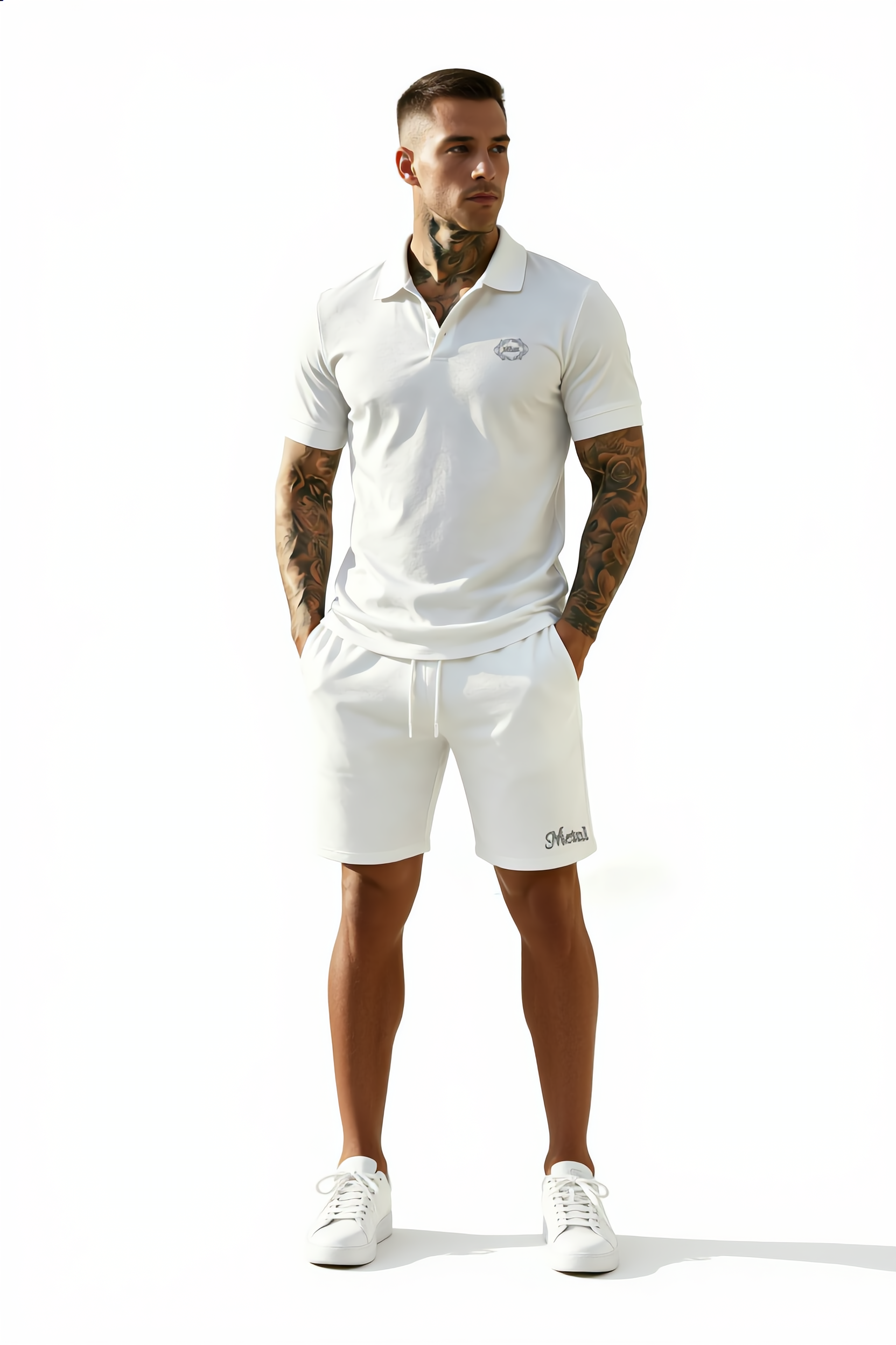 Short Sleeve Zip Polo & Shorts Set Luxury Inspired Print Breathable Lightweight 2-Piece Outfit S-5XL