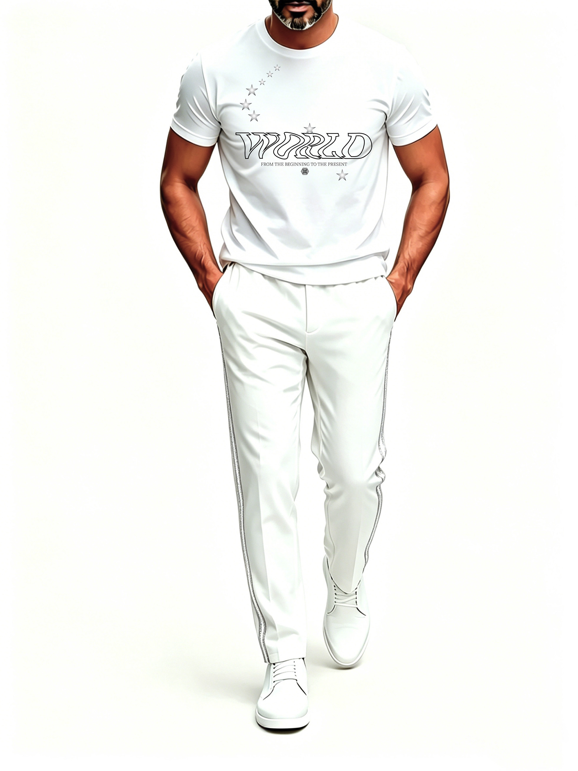 Short Sleeve T-Shirt & Pants Set Luxury Inspired Print Breathable Lightweight 2-Piece Outfit S-5XL