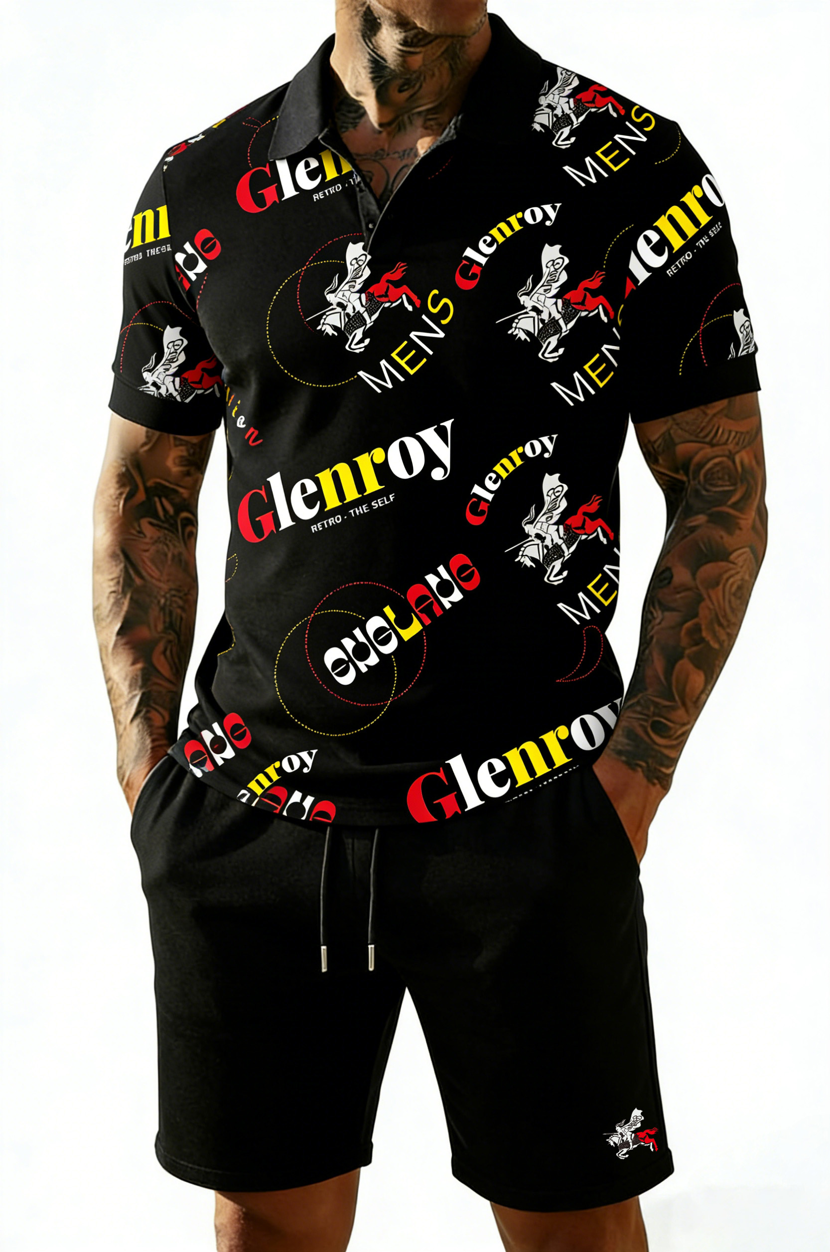 British Vintage Style Printed Polo Set – Cotton Short Sleeve Polo & Shorts Summer Outfit