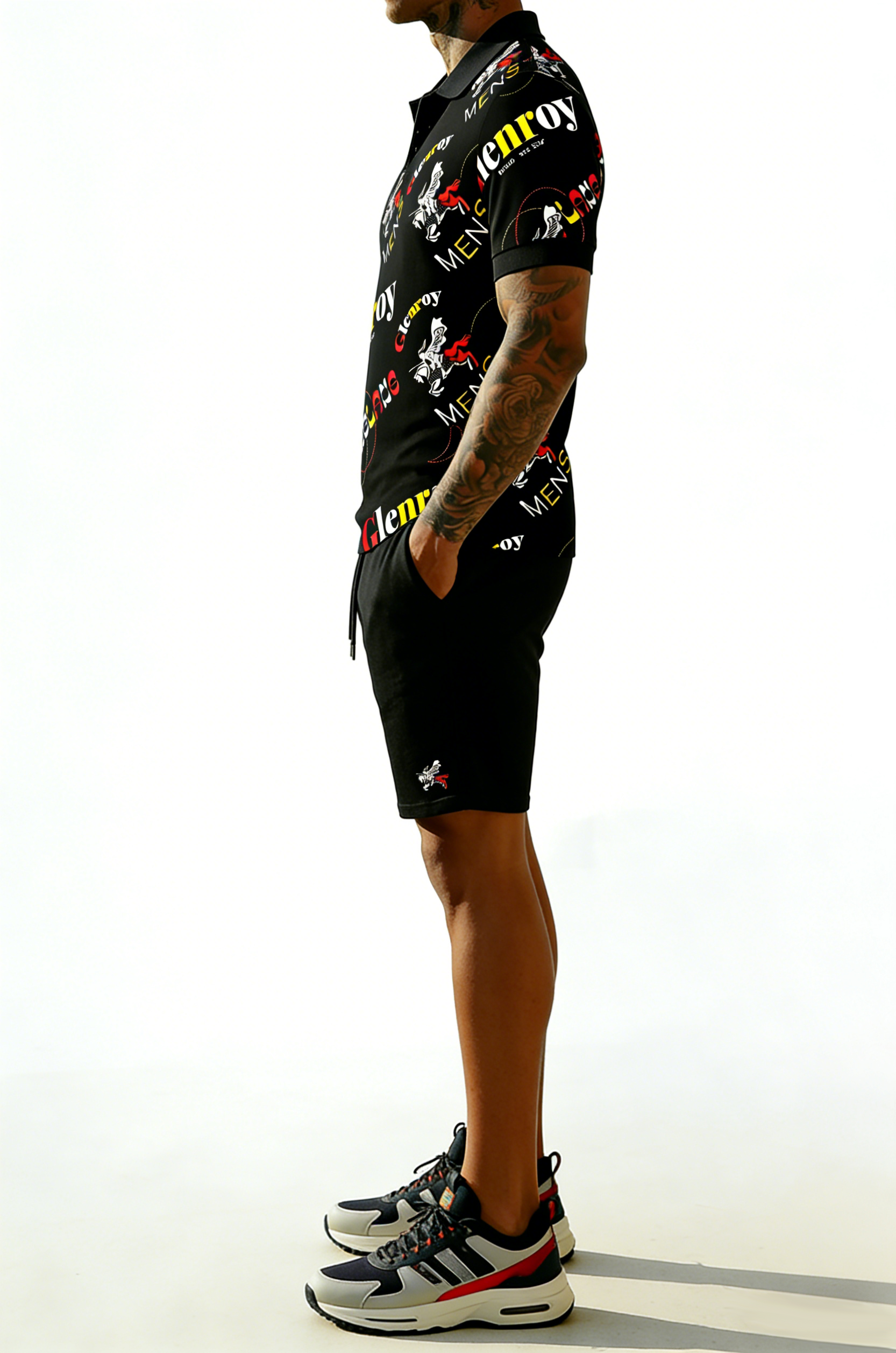 British Vintage Style Printed Polo Set – Cotton Short Sleeve Polo & Shorts Summer Outfit