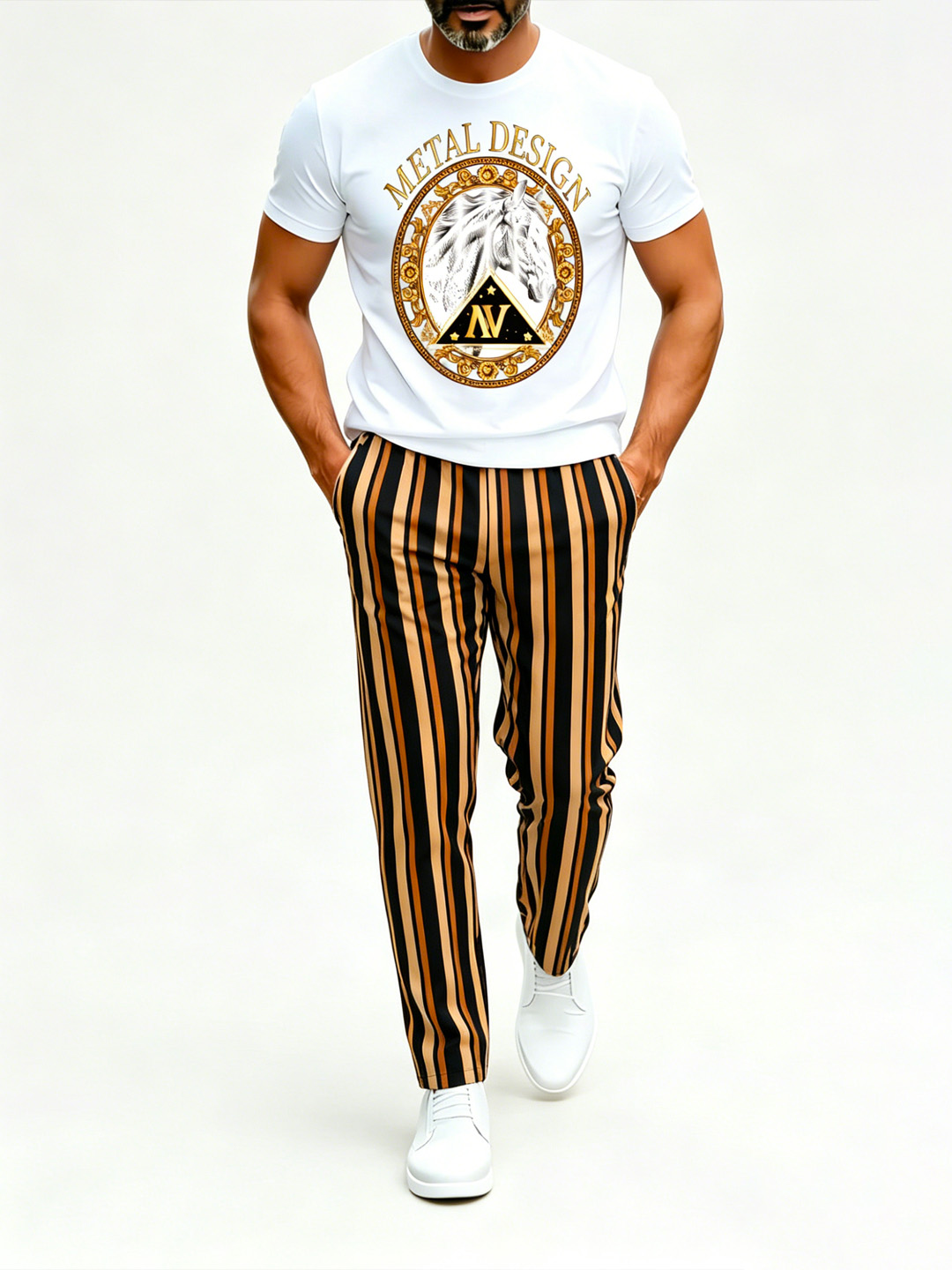 Short Sleeve T-Shirt & Pants Set Luxury Inspired Print Breathable Lightweight 2-Piece Outfit S-5XL