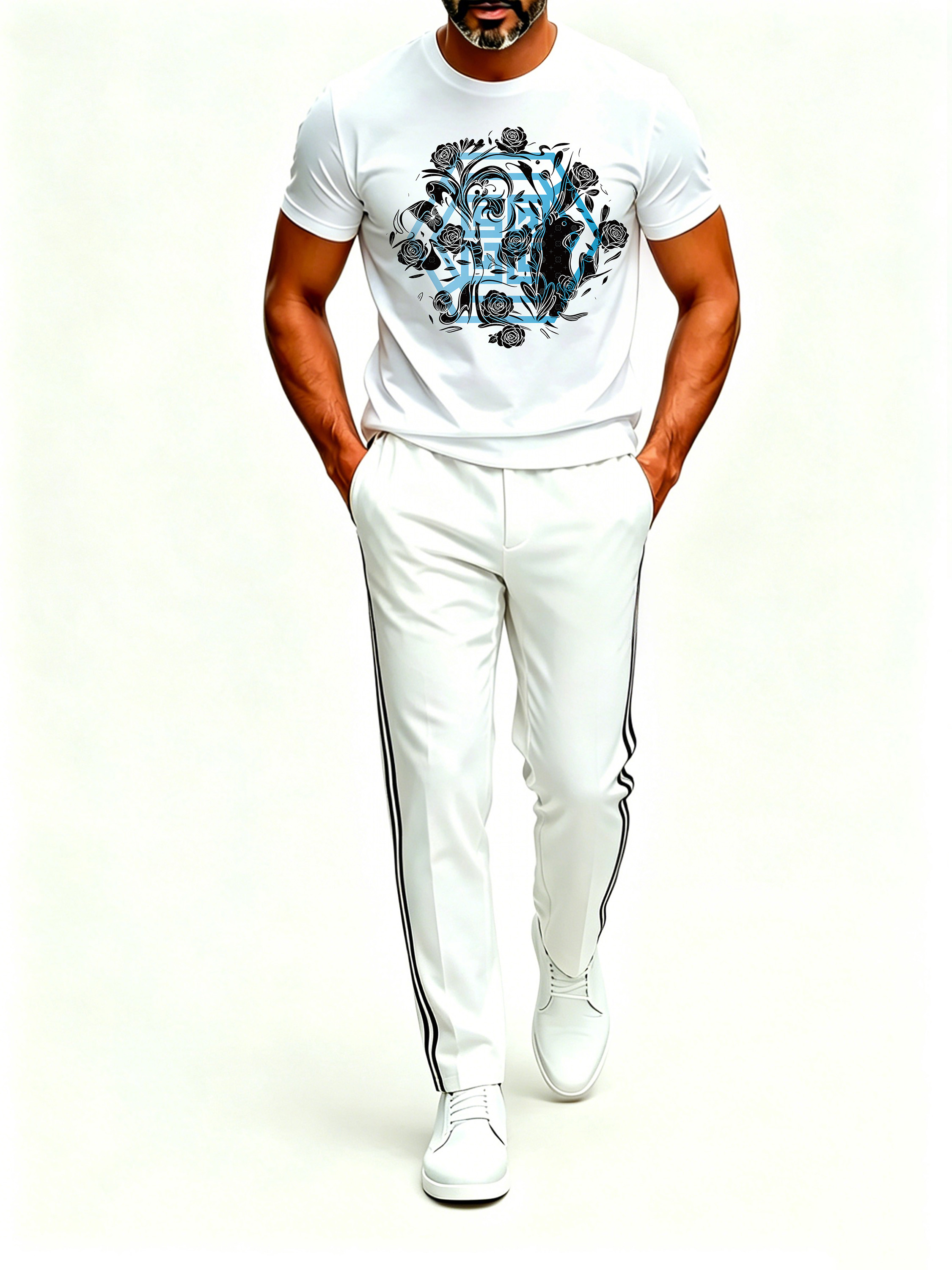 Short Sleeve T-Shirt & Pants Set Luxury Inspired Print Breathable Lightweight 2-Piece Outfit S-5XL