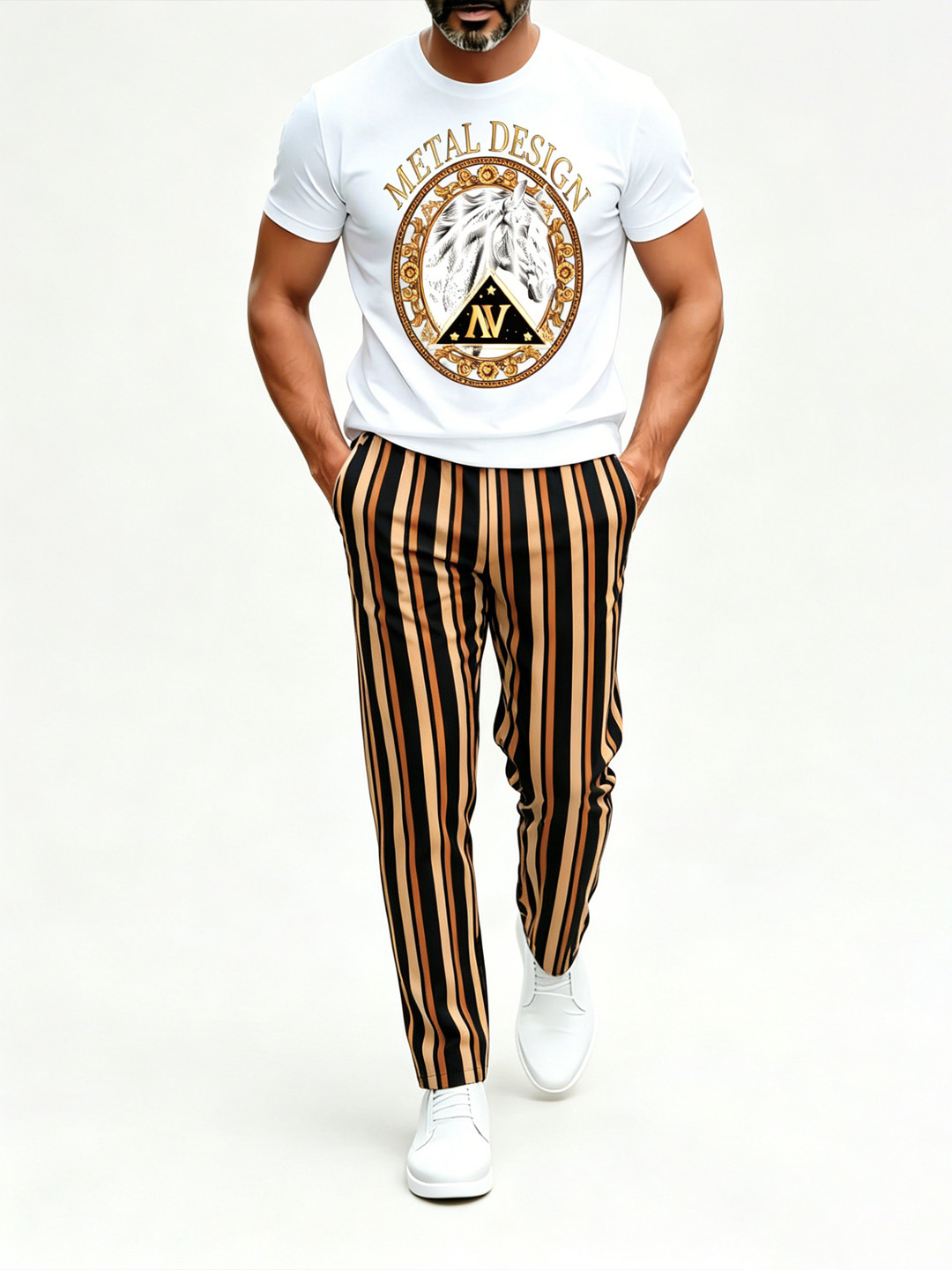 Short Sleeve T-Shirt & Pants Set Luxury Inspired Print Breathable Lightweight 2-Piece Outfit S-5XL
