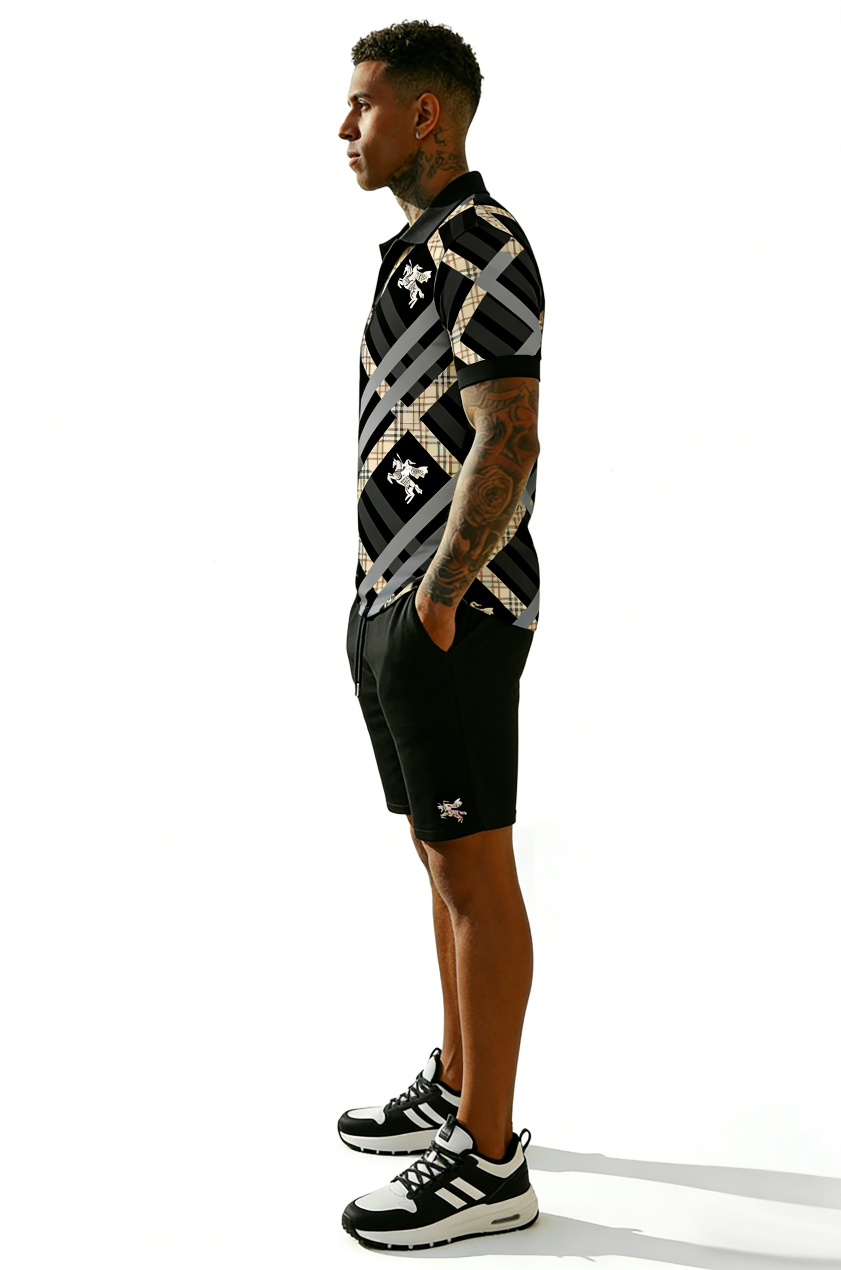 British Vintage Style Printed Polo Set – Cotton Short Sleeve Polo & Shorts Summer Outfit