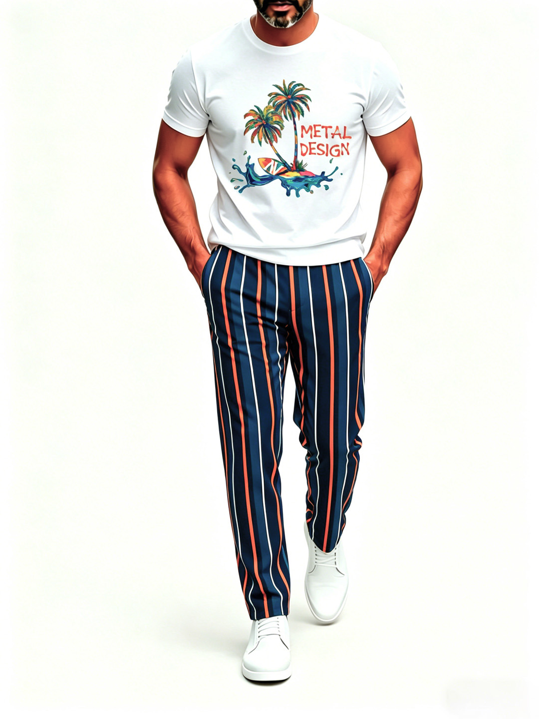 Short Sleeve T-Shirt & Pants Set Luxury Inspired Print Breathable Lightweight 2-Piece Outfit S-5XL