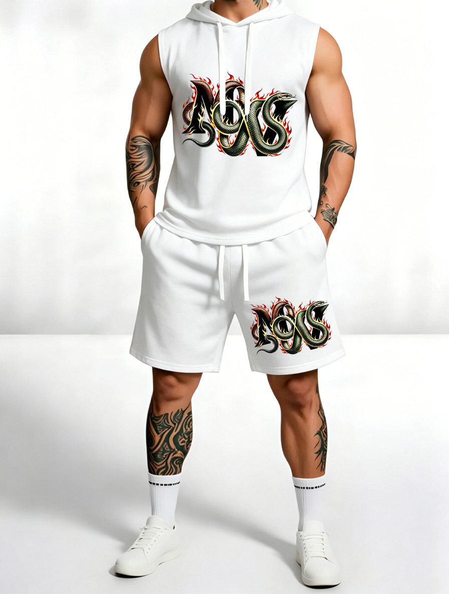 Sleeveless Hoodie & Shorts Set Luxury Brand Inspired Print Breathable Lightweight 2-Piece Outfit S-5XL