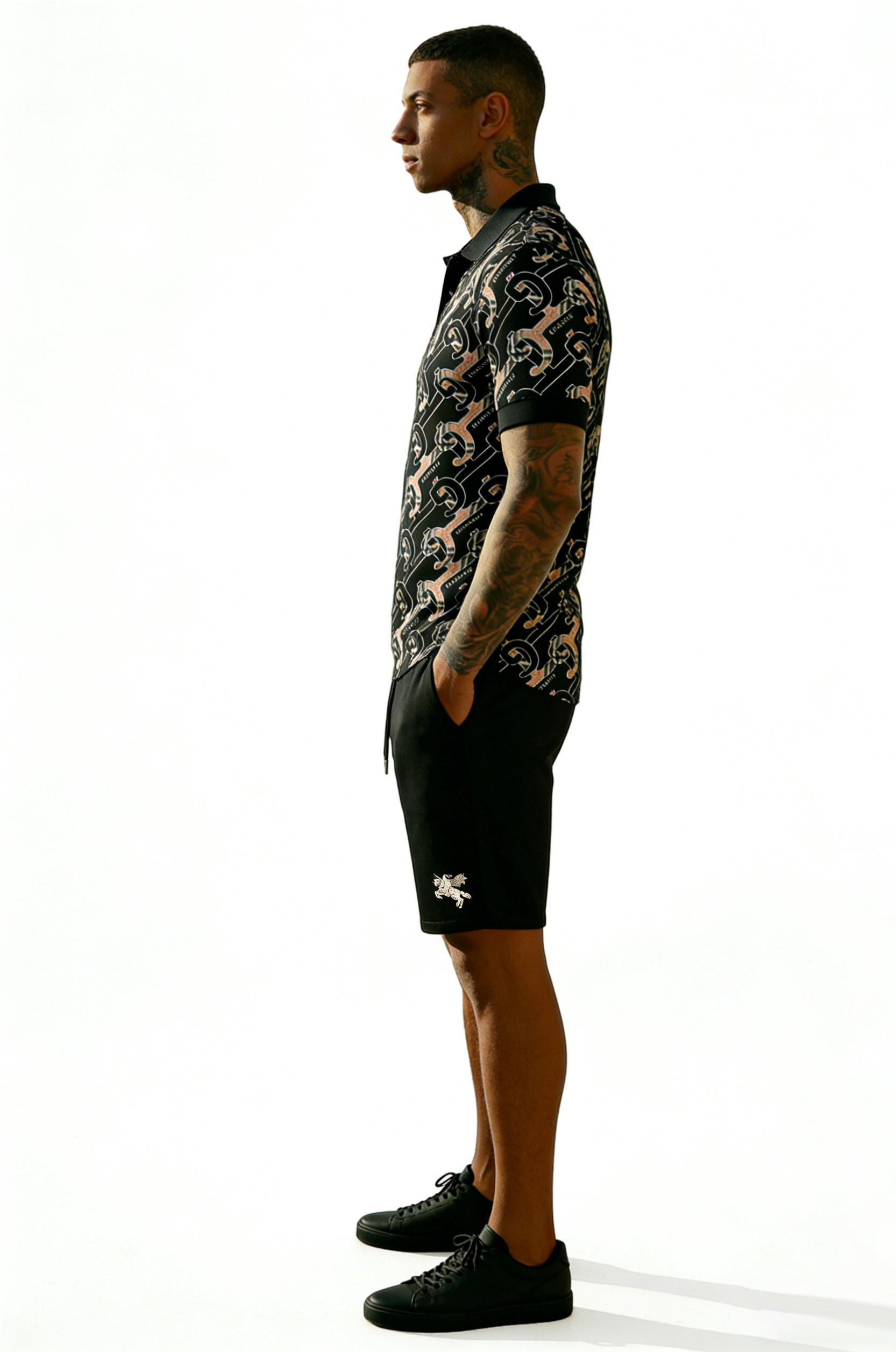 British Vintage Style Printed Polo Set – Cotton Short Sleeve Polo & Shorts Summer Outfit