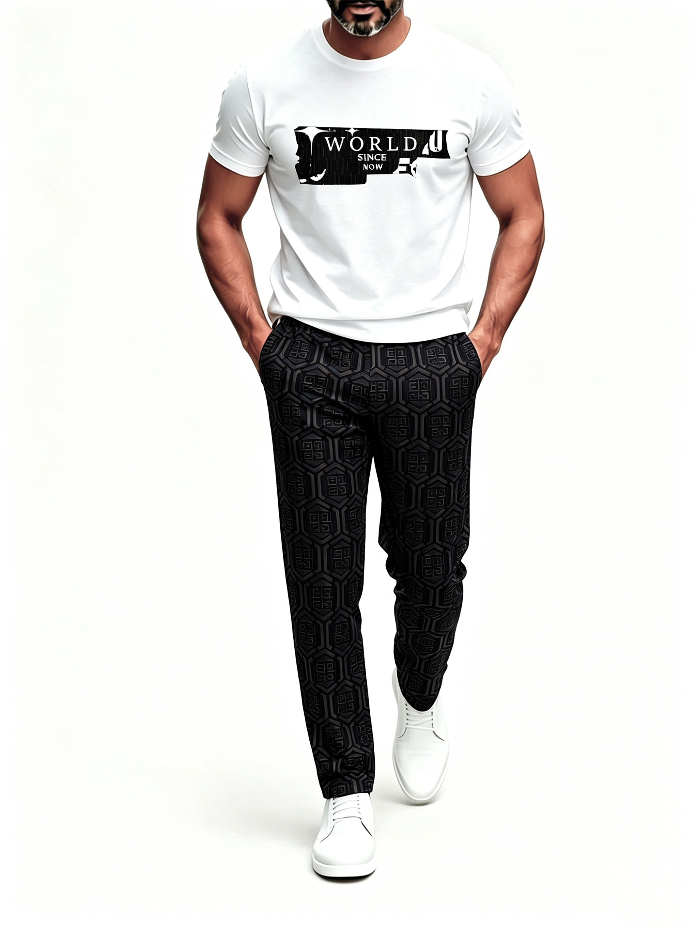 Short Sleeve T-Shirt & Pants Set Luxury Inspired Print Breathable Lightweight 2-Piece Outfit S-5XL