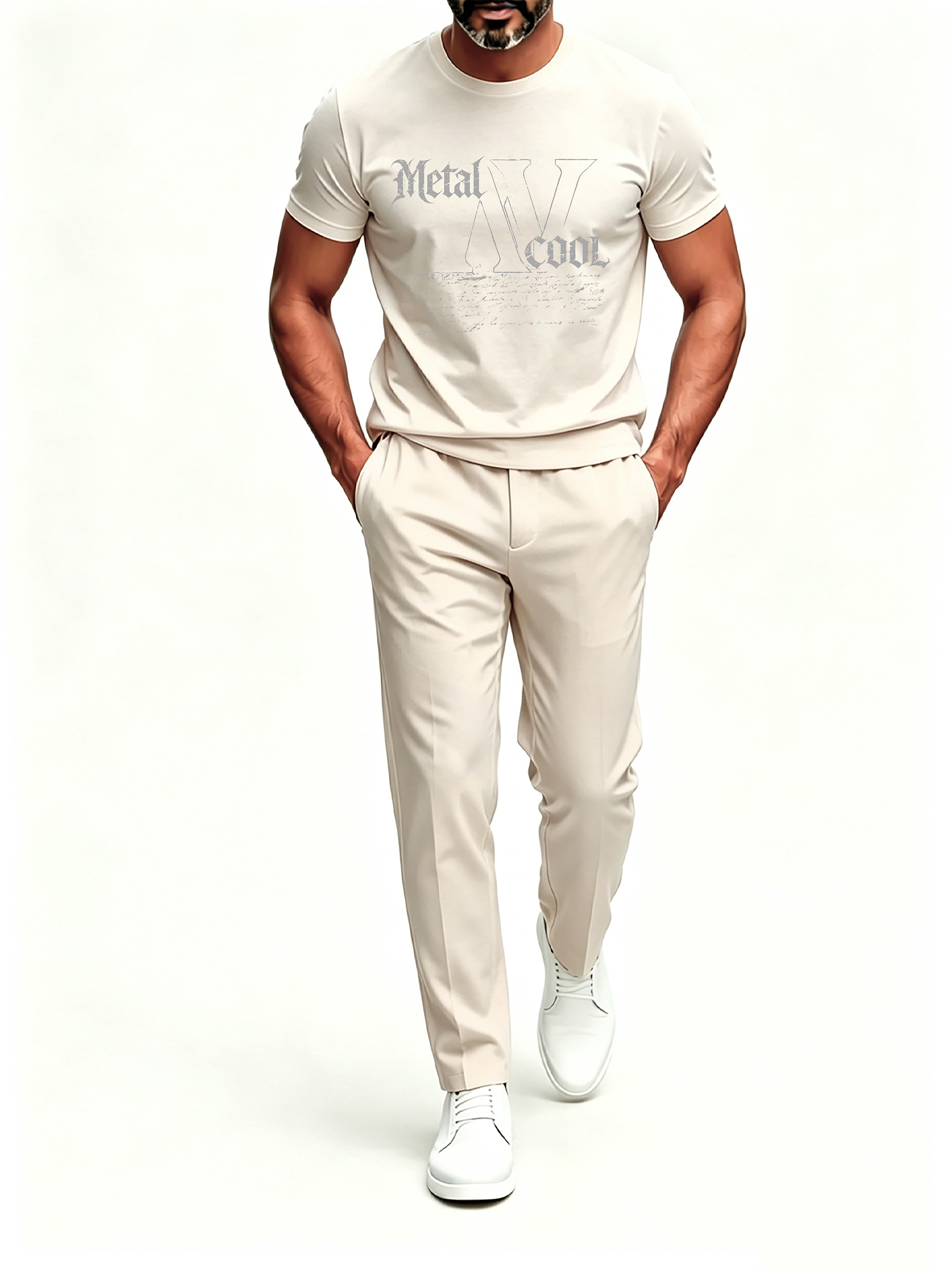 Short Sleeve T-Shirt & Pants Set Luxury Inspired Print Breathable Lightweight 2-Piece Outfit S-5XL