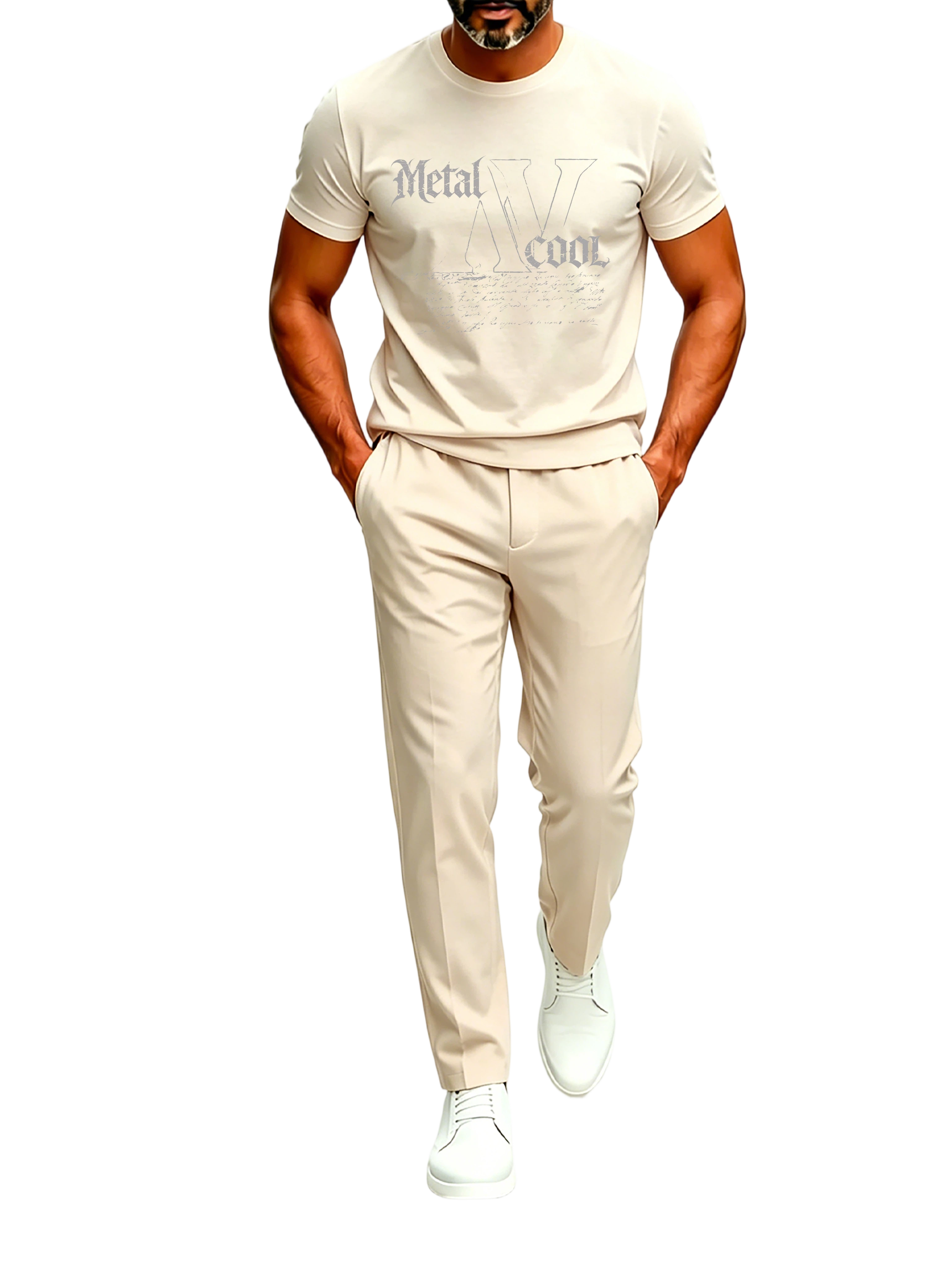 Short Sleeve T-Shirt & Pants Set Luxury Inspired Print Breathable Lightweight 2-Piece Outfit S-5XL