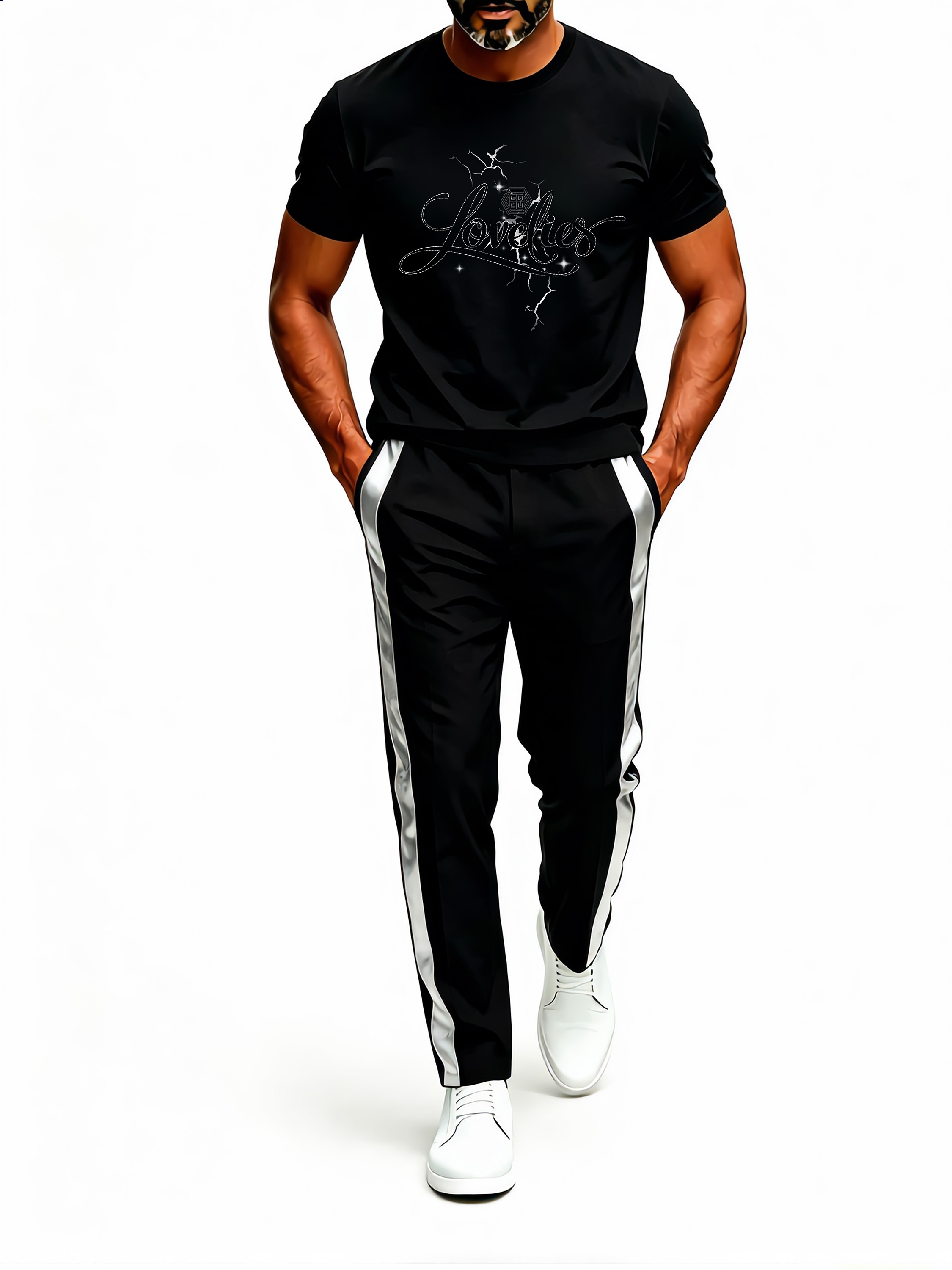 Short Sleeve T-Shirt & Pants Set Luxury Inspired Print Breathable Lightweight 2-Piece Outfit S-5XL
