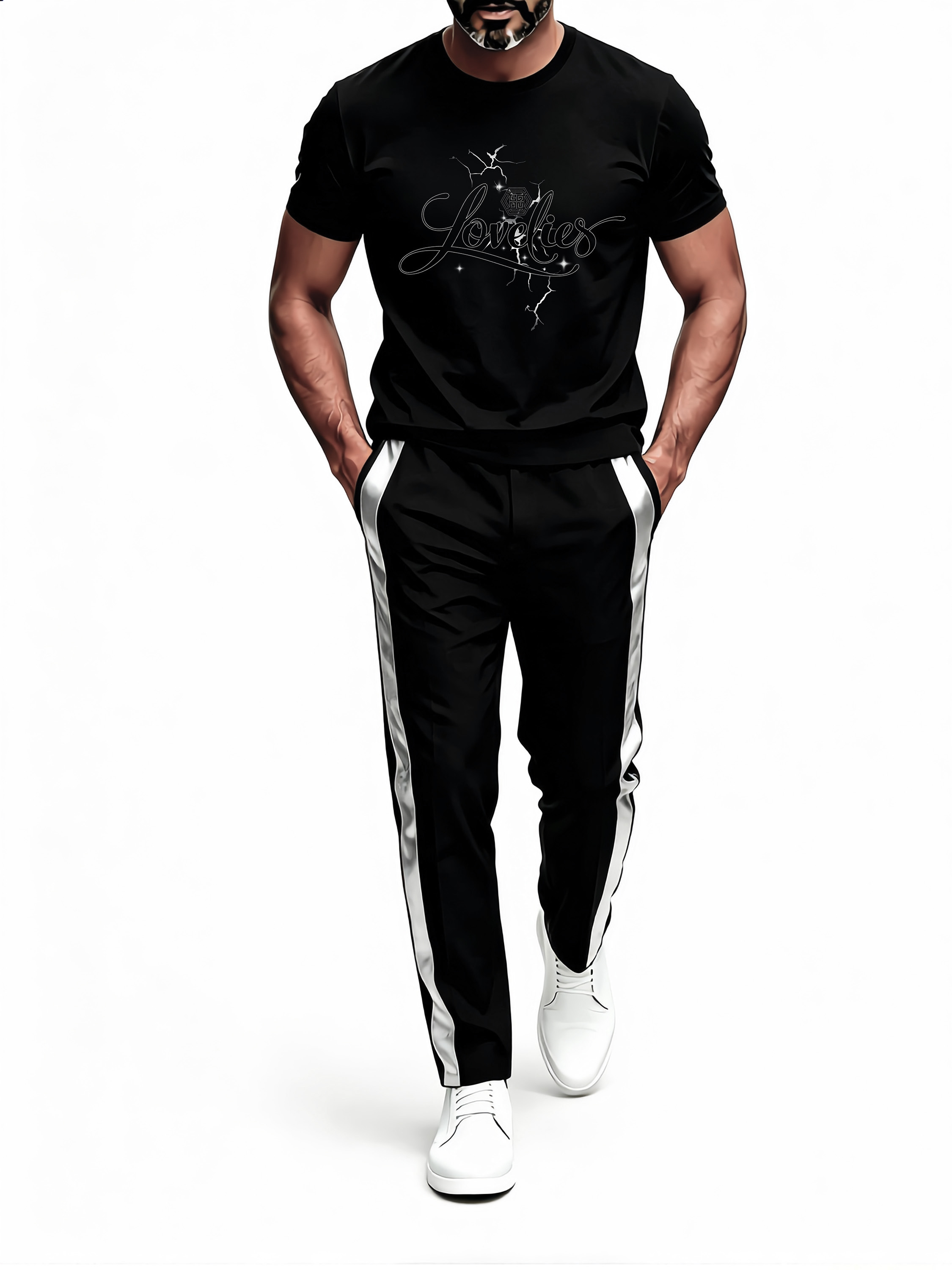Short Sleeve T-Shirt & Pants Set Luxury Inspired Print Breathable Lightweight 2-Piece Outfit S-5XL