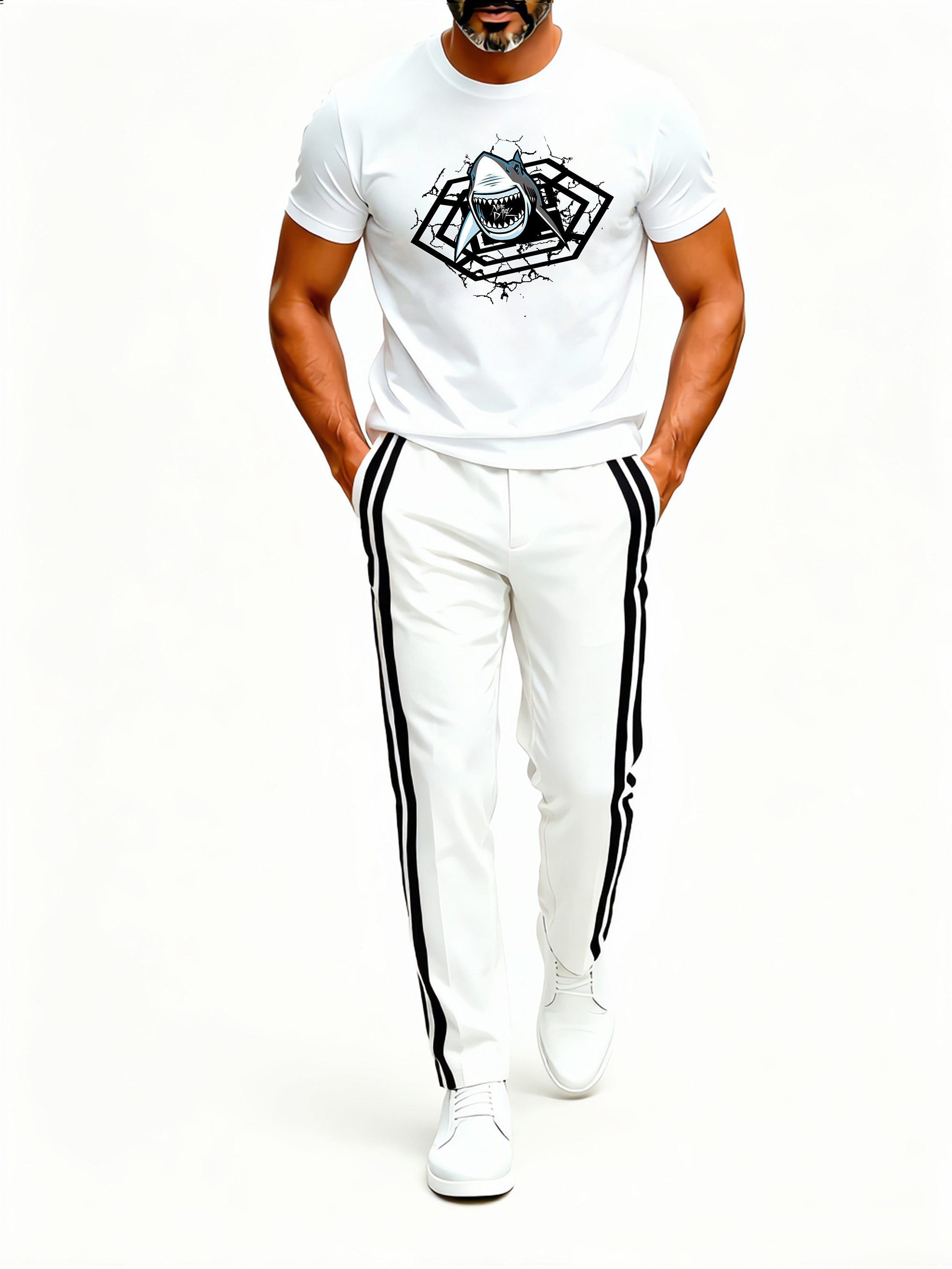 Short Sleeve T-Shirt & Pants Set Luxury Inspired Print Breathable Lightweight 2-Piece Outfit S-5XL