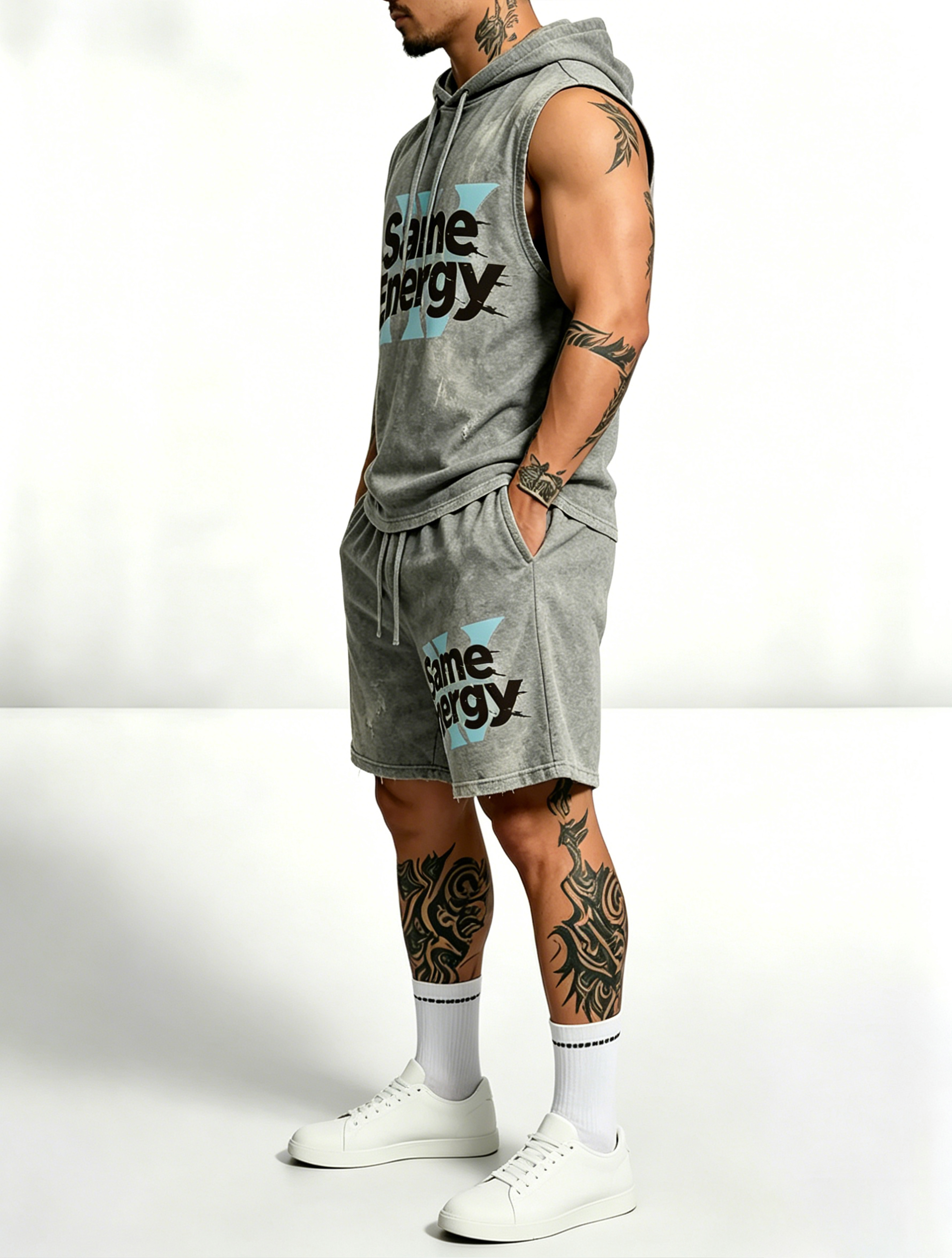 Sleeveless Hoodie & Shorts Set Luxury Brand Inspired Print Breathable Lightweight 2-Piece Outfit S-5XL