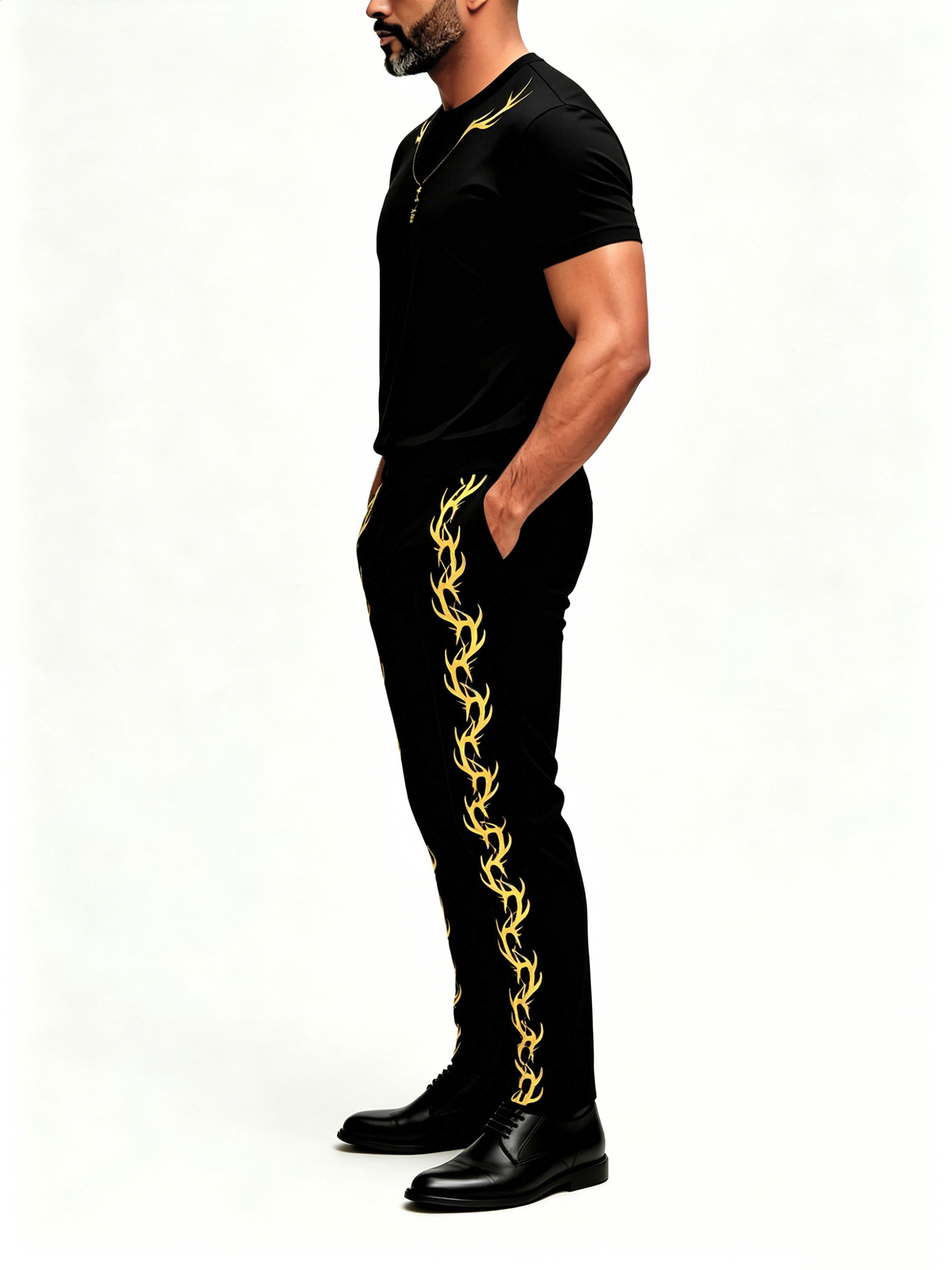 Short Sleeve T-Shirt & Pants Set Luxury Inspired Print Breathable Lightweight 2-Piece Outfit S-5XL