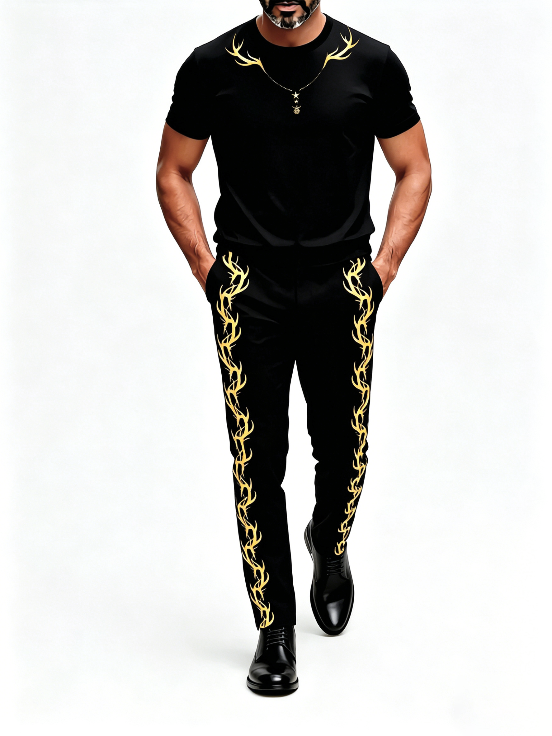 Short Sleeve T-Shirt & Pants Set Luxury Inspired Print Breathable Lightweight 2-Piece Outfit S-5XL