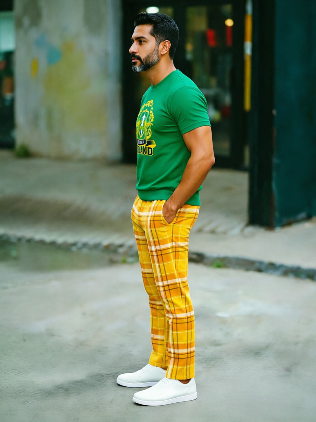 British Retro Print Cotton Set – Crew Neck T-Shirt & Long Pants Streetwear Outfit