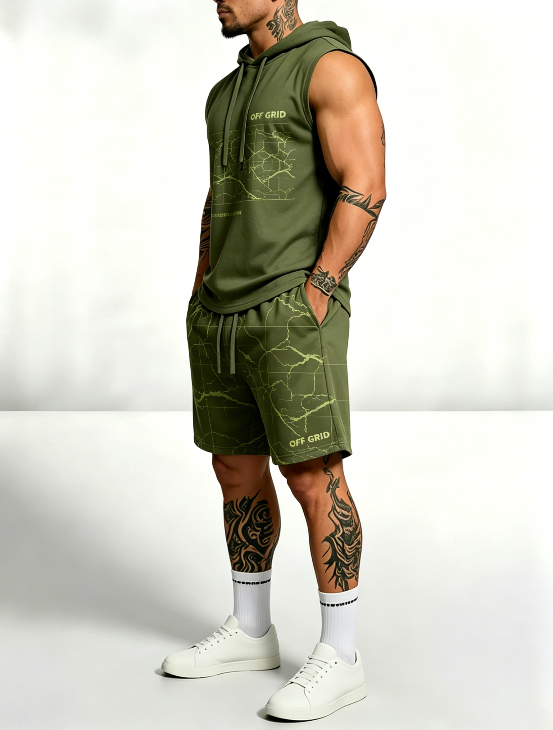 Sleeveless Hoodie & Shorts Set Luxury Brand Inspired Print Breathable Lightweight 2-Piece Outfit S-5XL