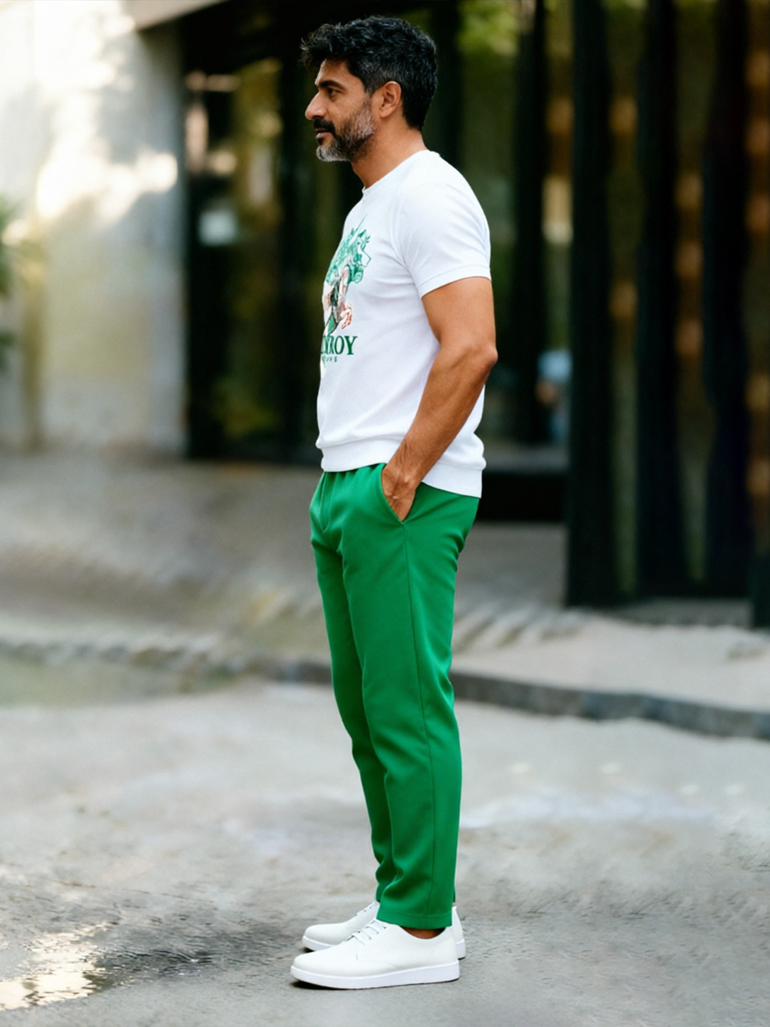 British Retro Print Cotton Set – Crew Neck T-Shirt & Long Pants Streetwear Outfit