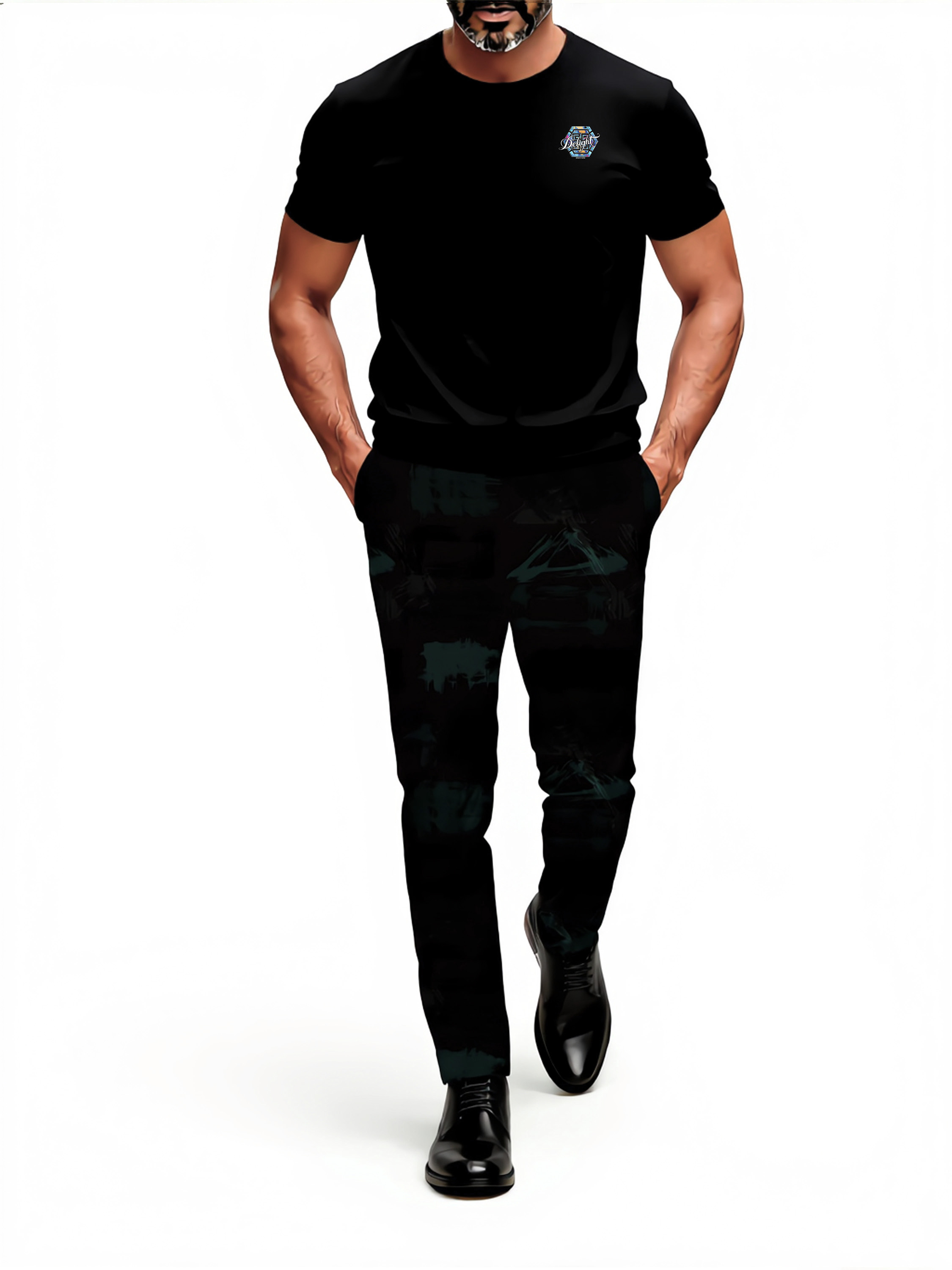 Short Sleeve T-Shirt & Pants Set Luxury Inspired Print Breathable Lightweight 2-Piece Outfit S-5XL