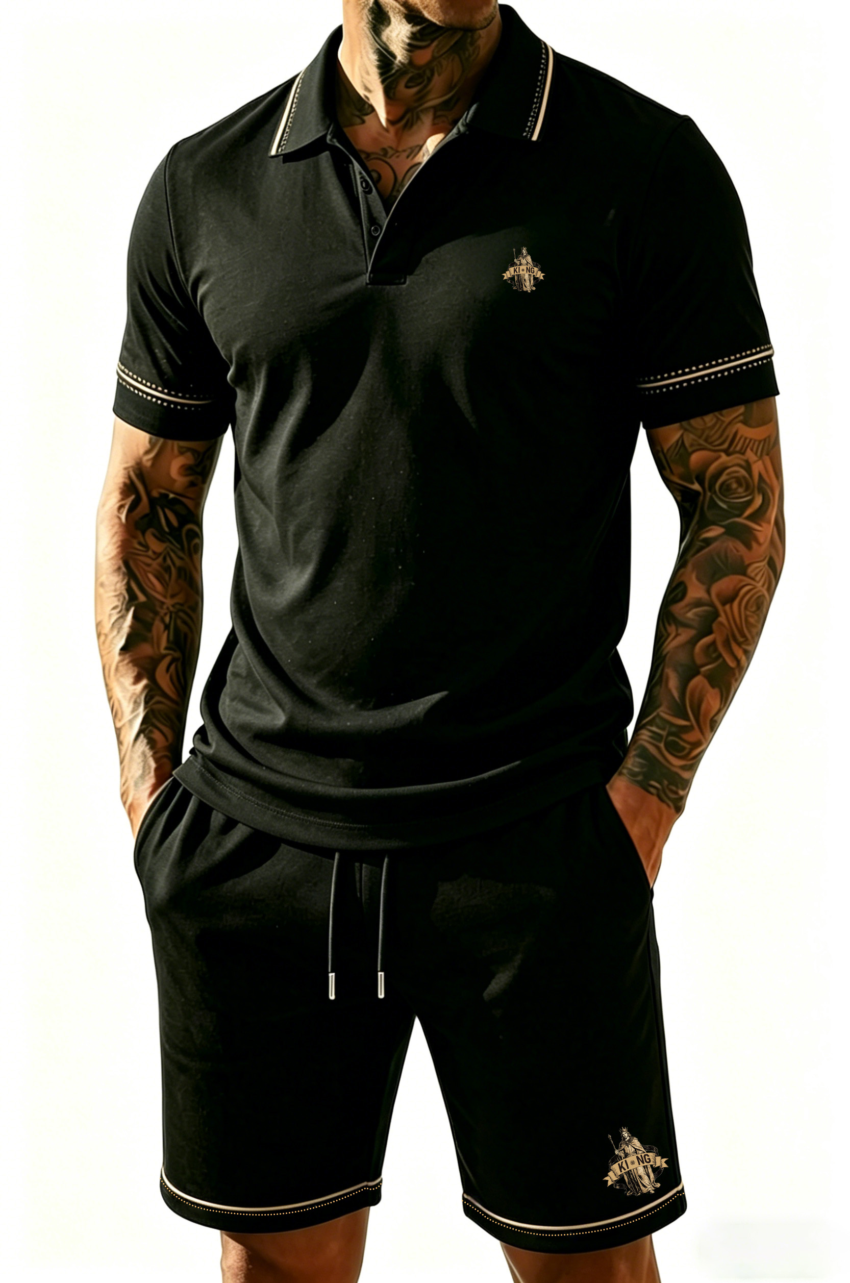 Collared Polo Shirt & Shorts Set — Luxury Brand-Inspired Printed Casual Sportswear, Plus Sizes S–5XL