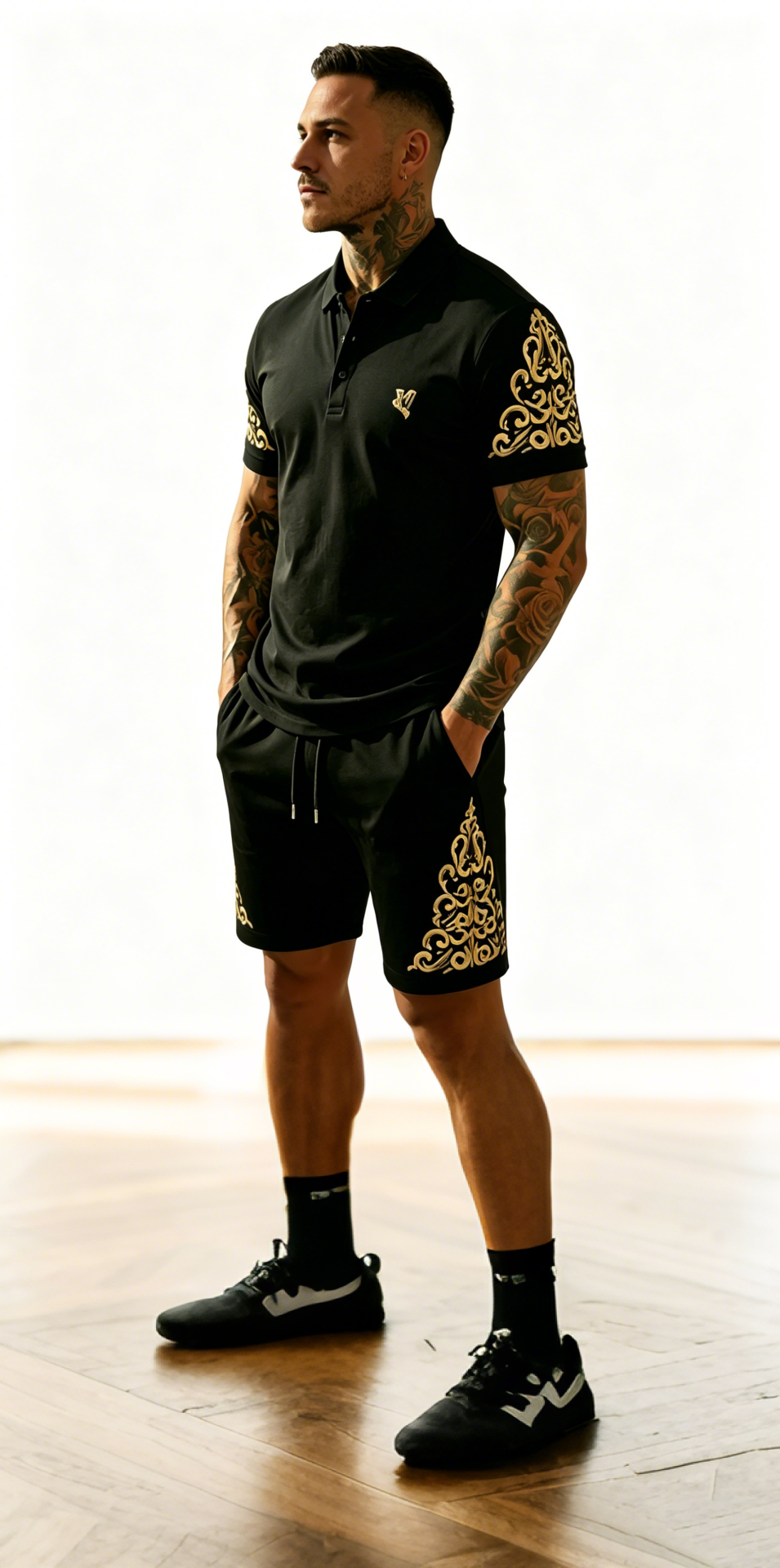 Collared Polo Shirt & Shorts Set — Luxury Brand-Inspired Printed Casual Sportswear, Plus Sizes S–5XL