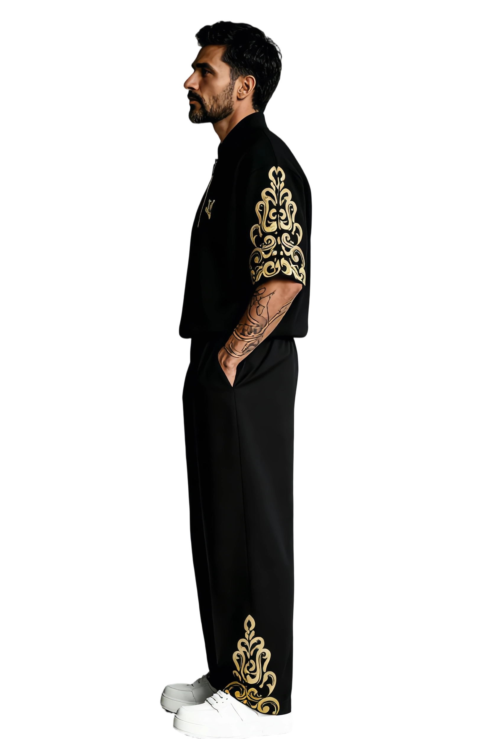 Zip-Up Stand Collar Polo Shirt & Trousers Set Luxury Brand Print Casual Outfit Plus Size S-5XL