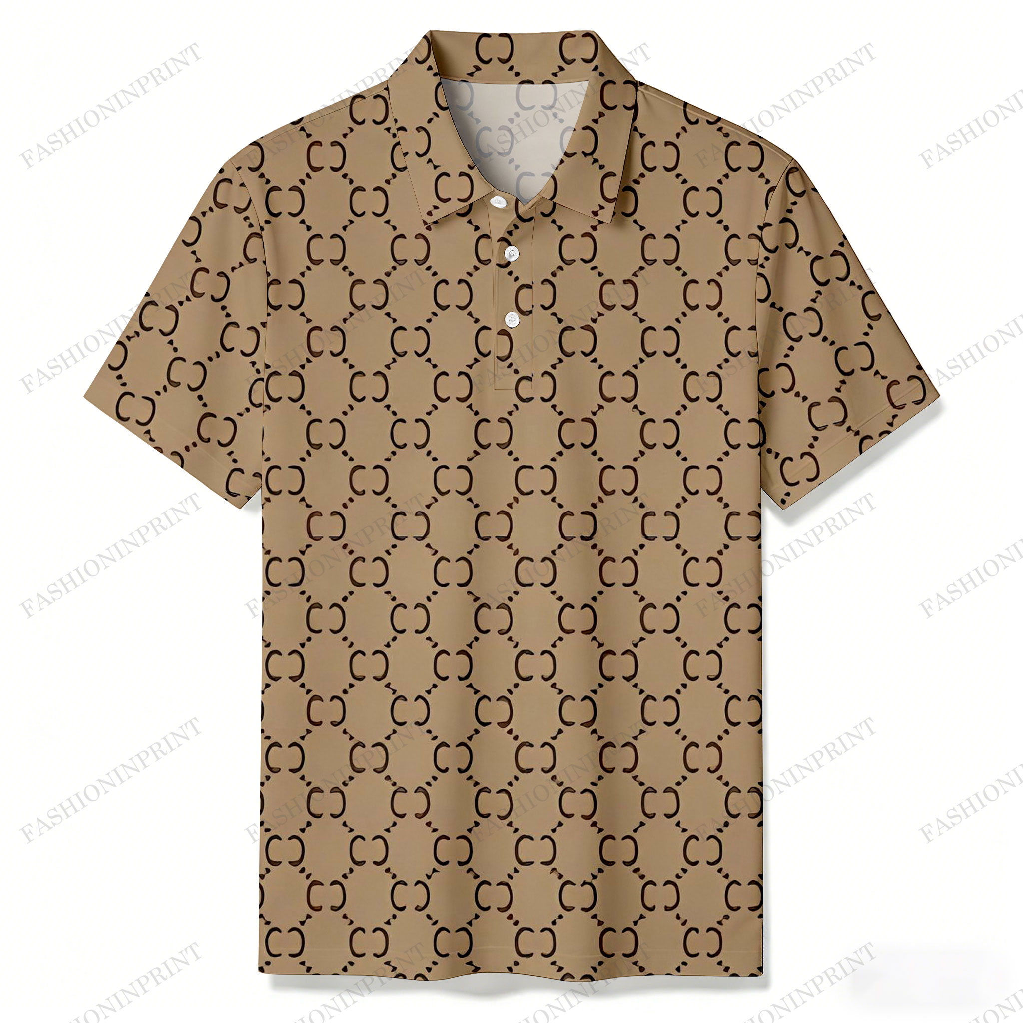 Men's Casual Brown Color Matching Retro Style Printed Short Sleeved Polo Shirt