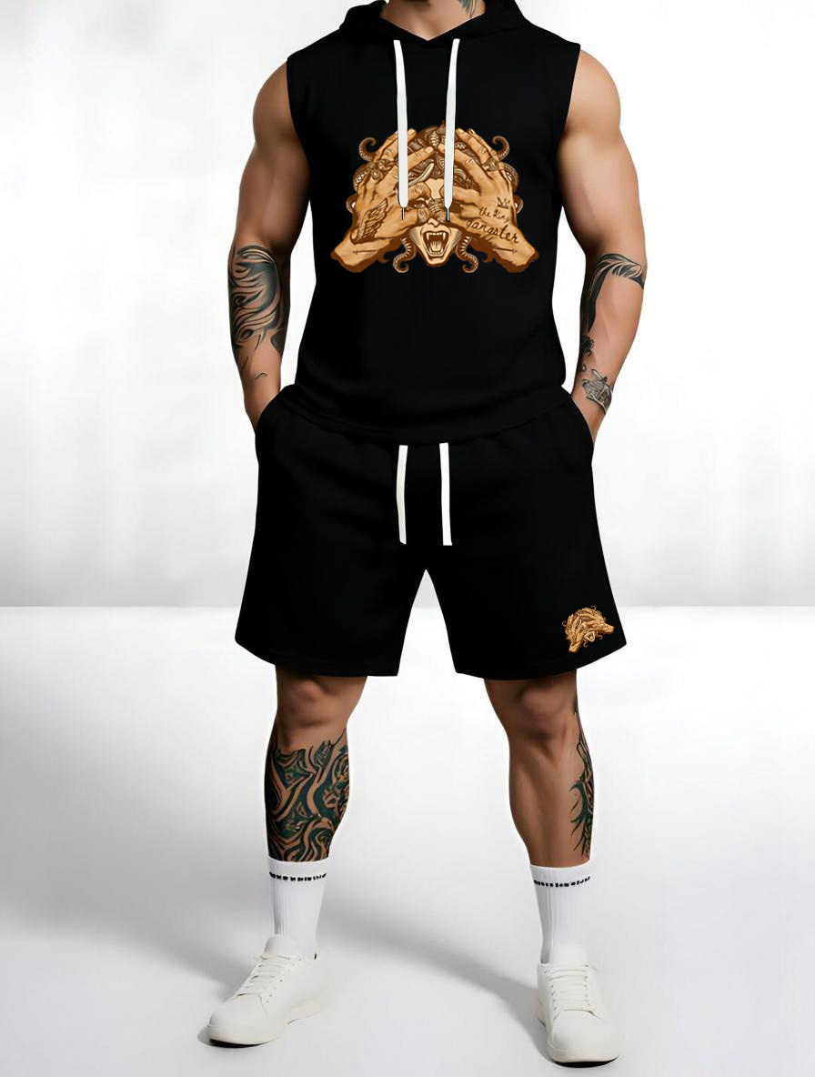 Men's Trendy Print Hoodie & Shorts Set