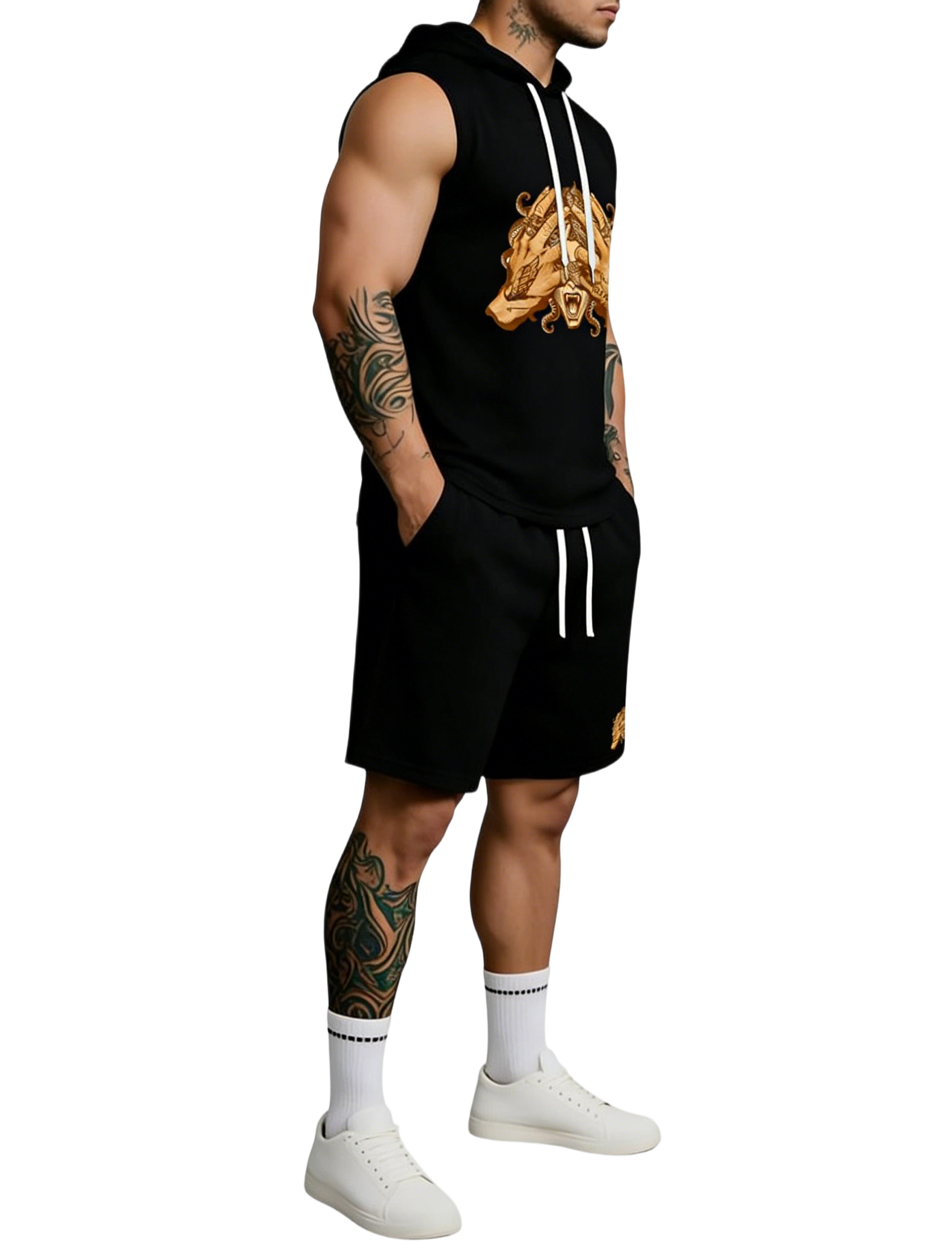 Men's Trendy Print Hoodie & Shorts Set