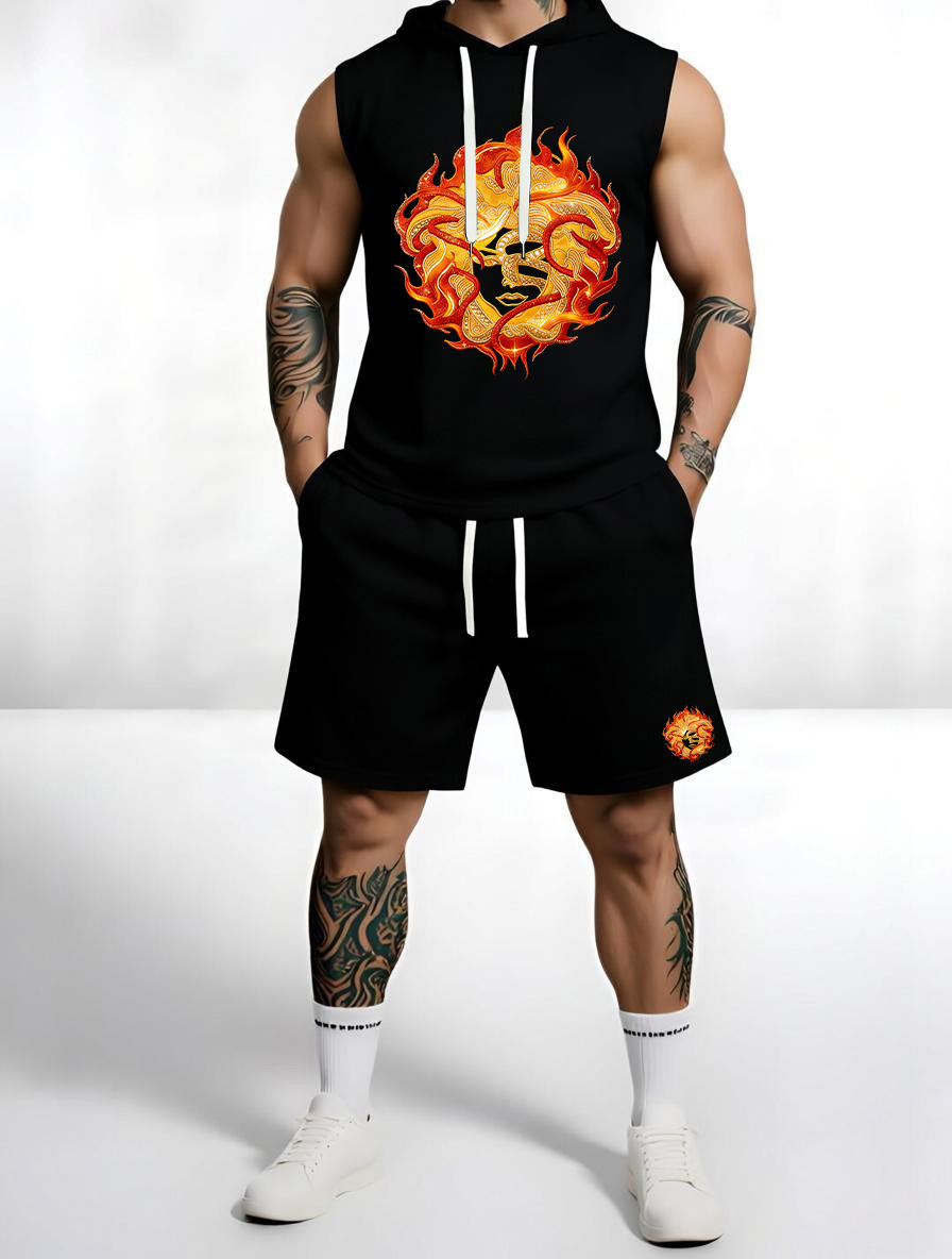 Men's Trendy Print Hoodie & Shorts Set