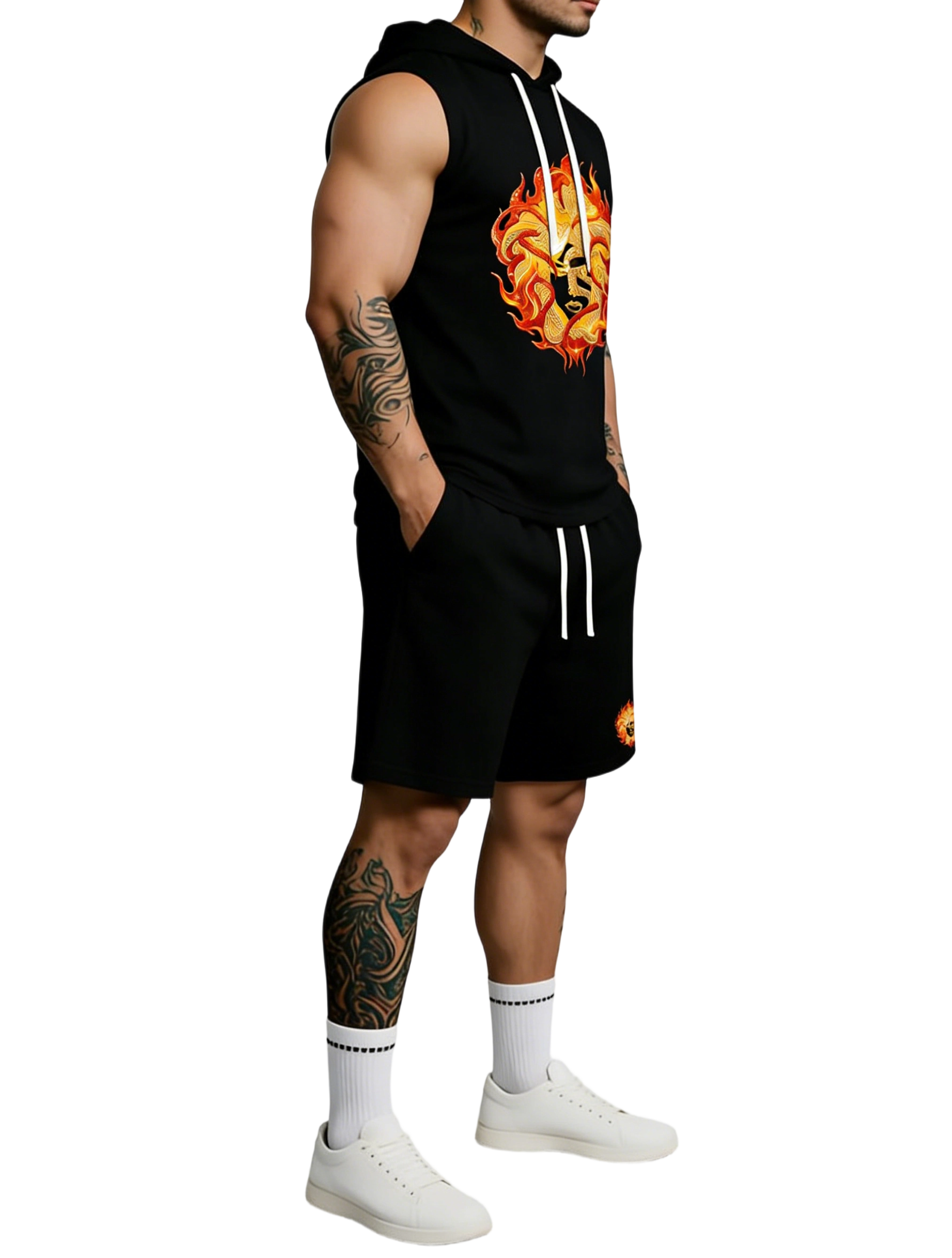 Men's Trendy Print Hoodie & Shorts Set