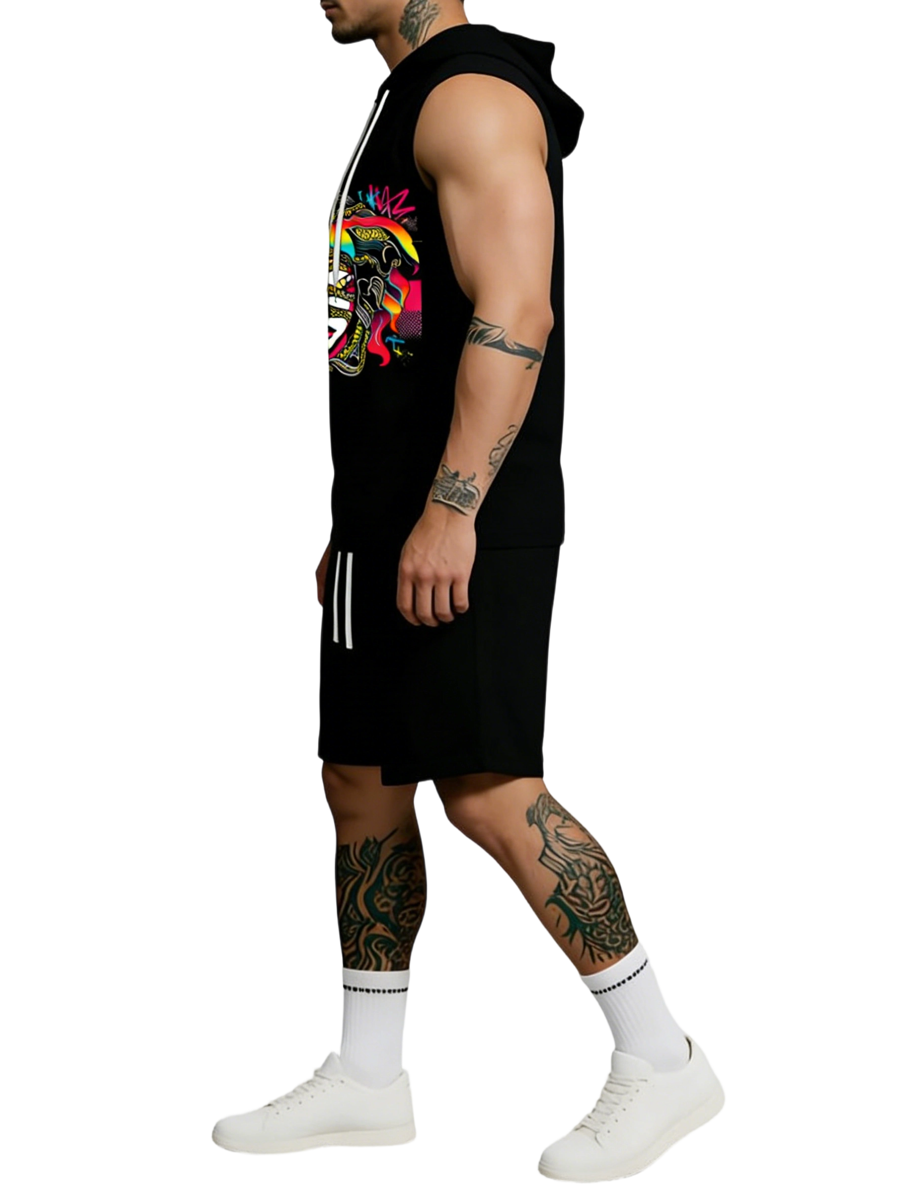 Men's Trendy Print Hoodie & Shorts Set