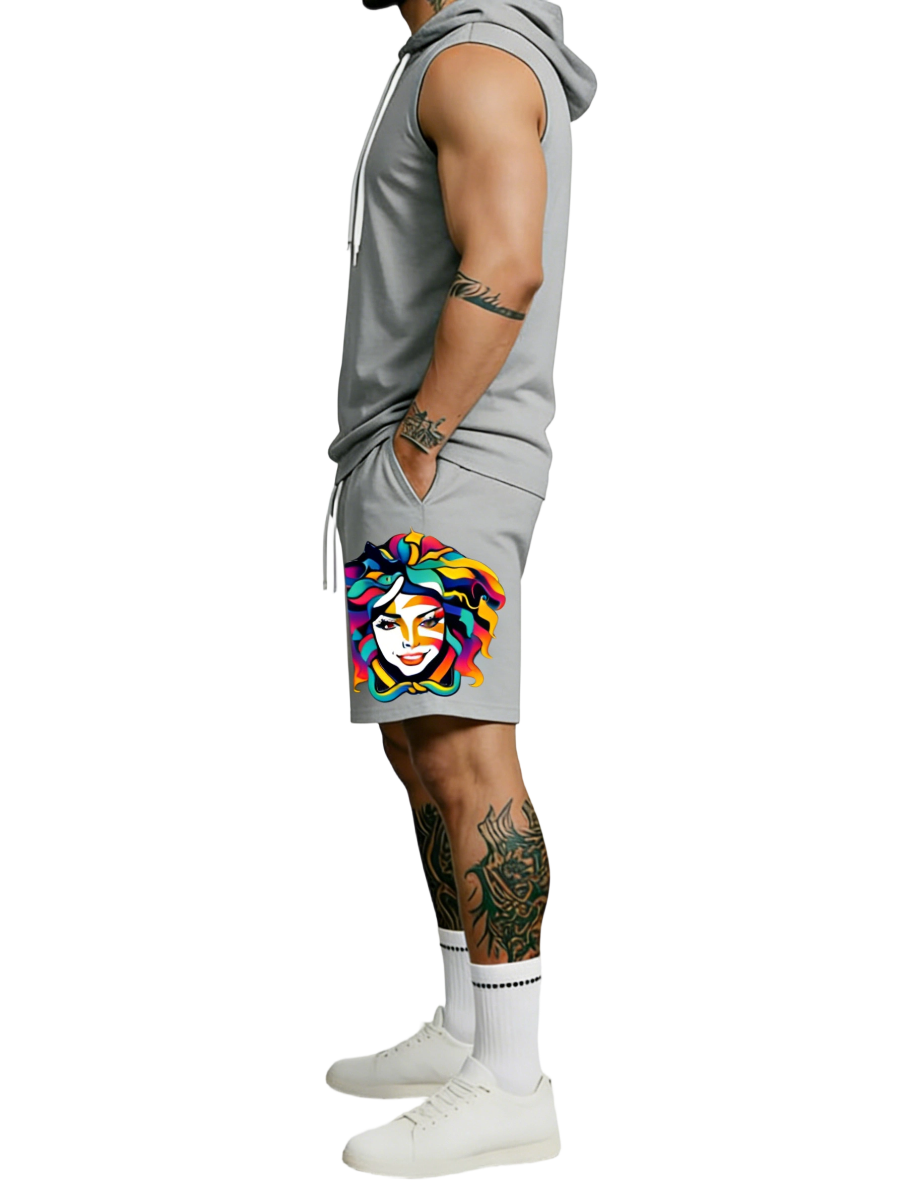 Men's Trendy Print Hoodie & Shorts Set