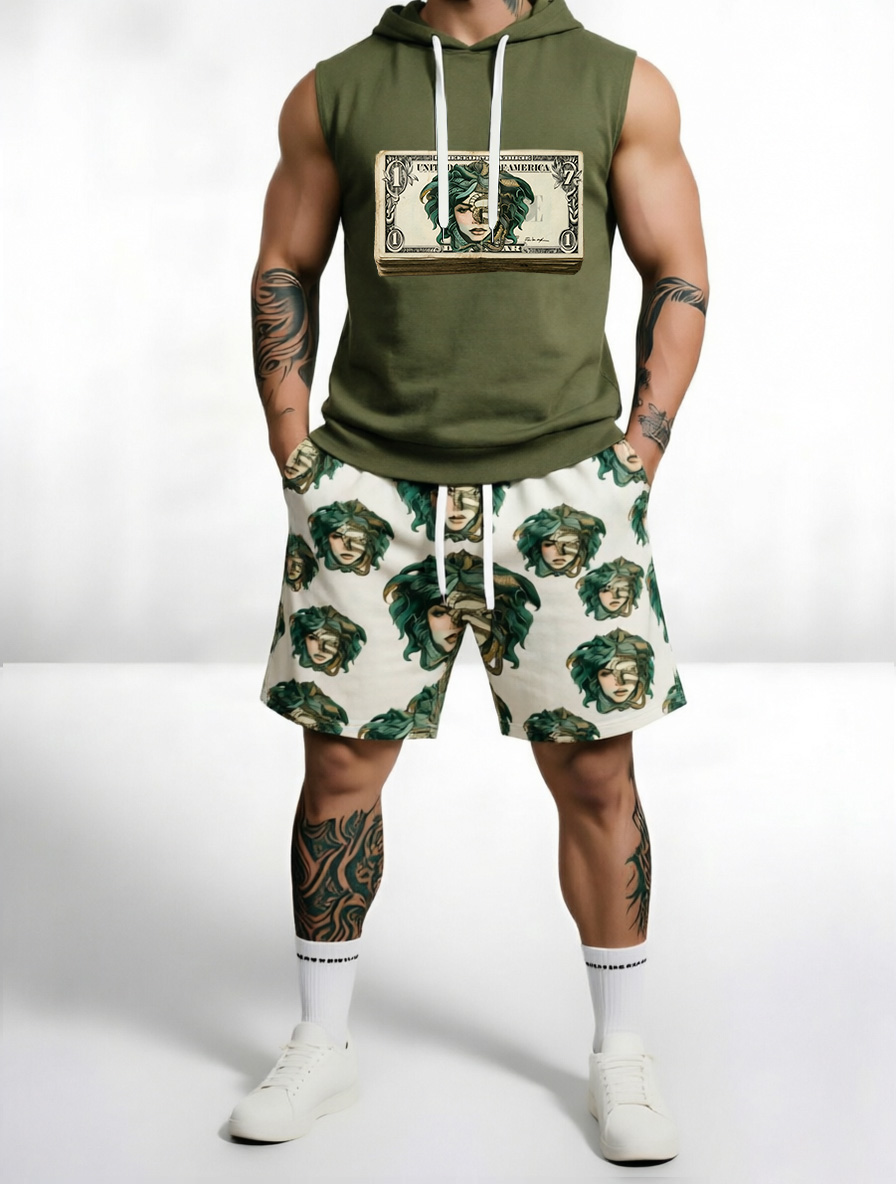 Men's Trendy Print Hoodie & Shorts Set