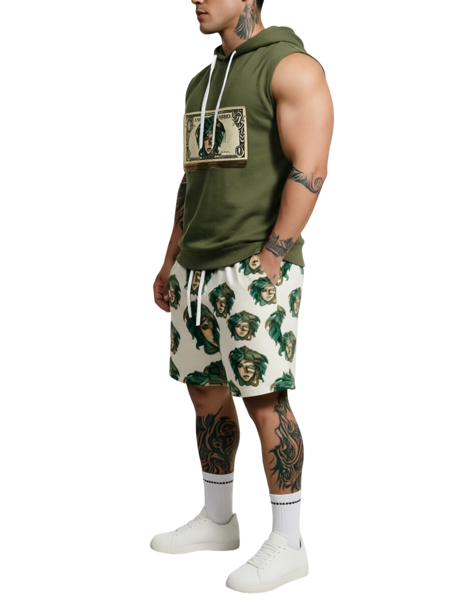 Men's Trendy Print Hoodie & Shorts Set