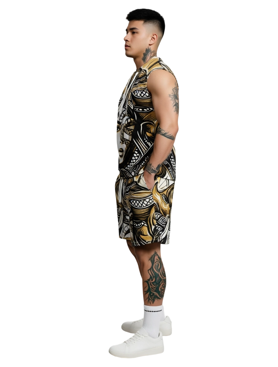 Men's Trendy Print Hoodie & Shorts Set