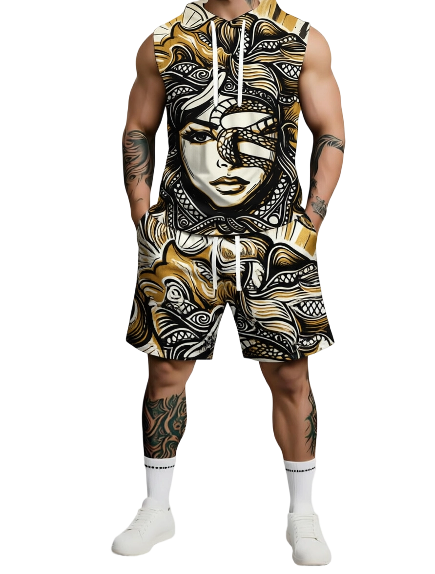 Men's Trendy Print Hoodie & Shorts Set
