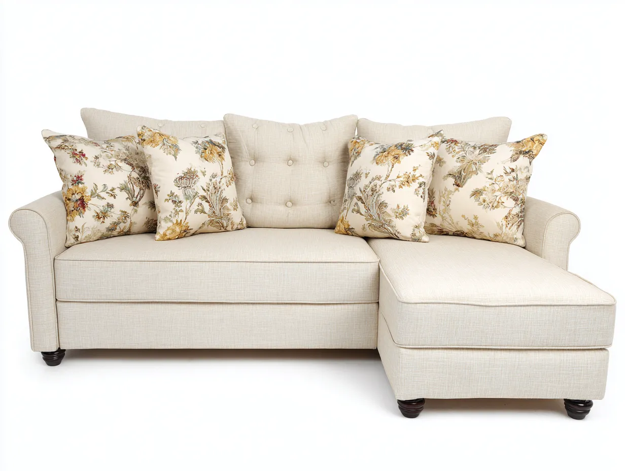 Divano angolare - Tessuto - 250x155x80 cm - Beige - Stile classico-Pinegohub