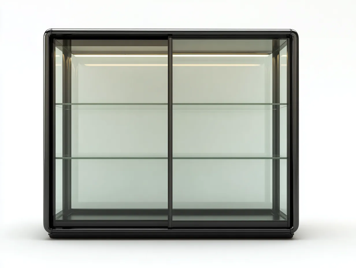 Vetrina - metallo-vetro - 160x45x170 cm - nero - stile moderno con ante scorrevoli per cucina-Pinegohub